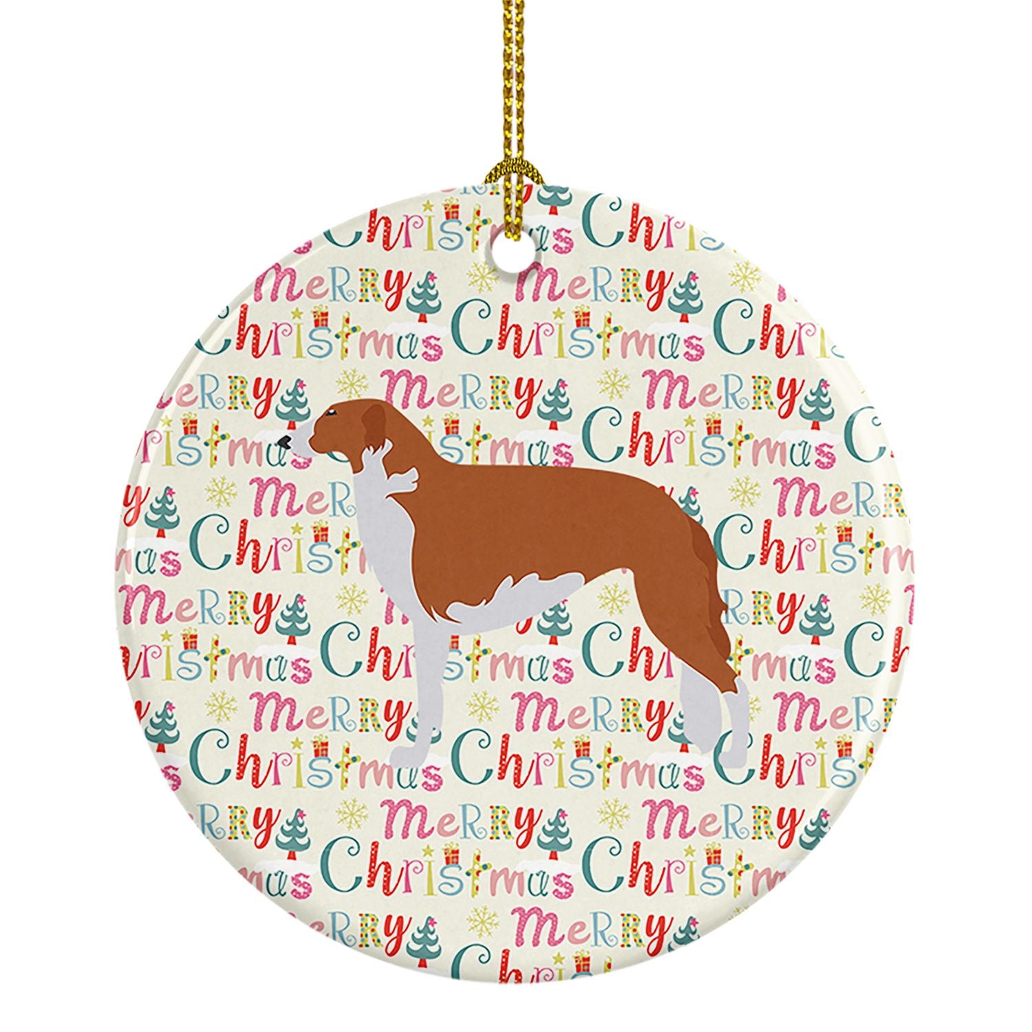 Borzoi Russian Greyhound Merry Christmas Ceramic Ornament Christmas Tree Hanging Decorations for Home Christmas Holiday, Party, 