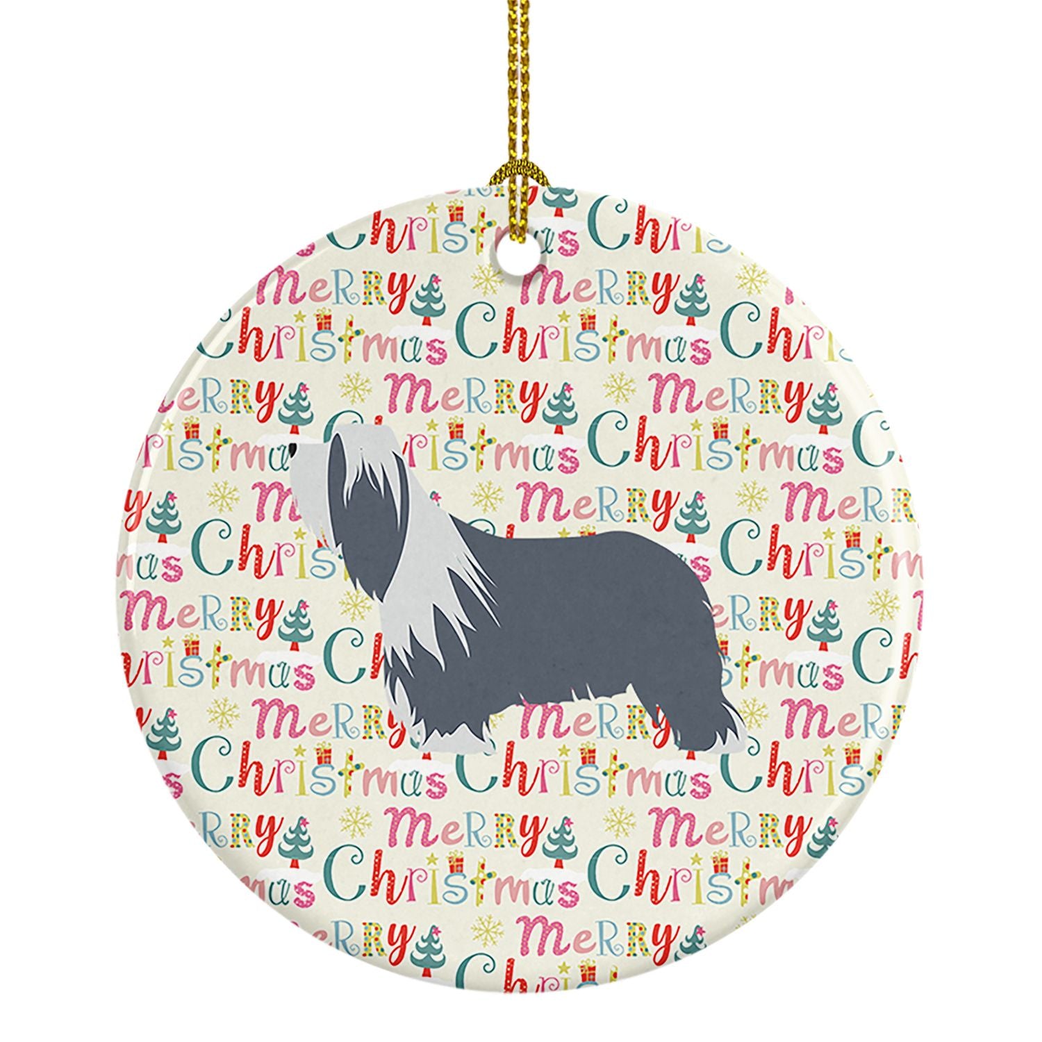 Bearded Collie Dog Merry Christmas Ceramic Ornament Christmas Tree Hanging Decorations for Home Christmas Holiday, Party, Gift, 