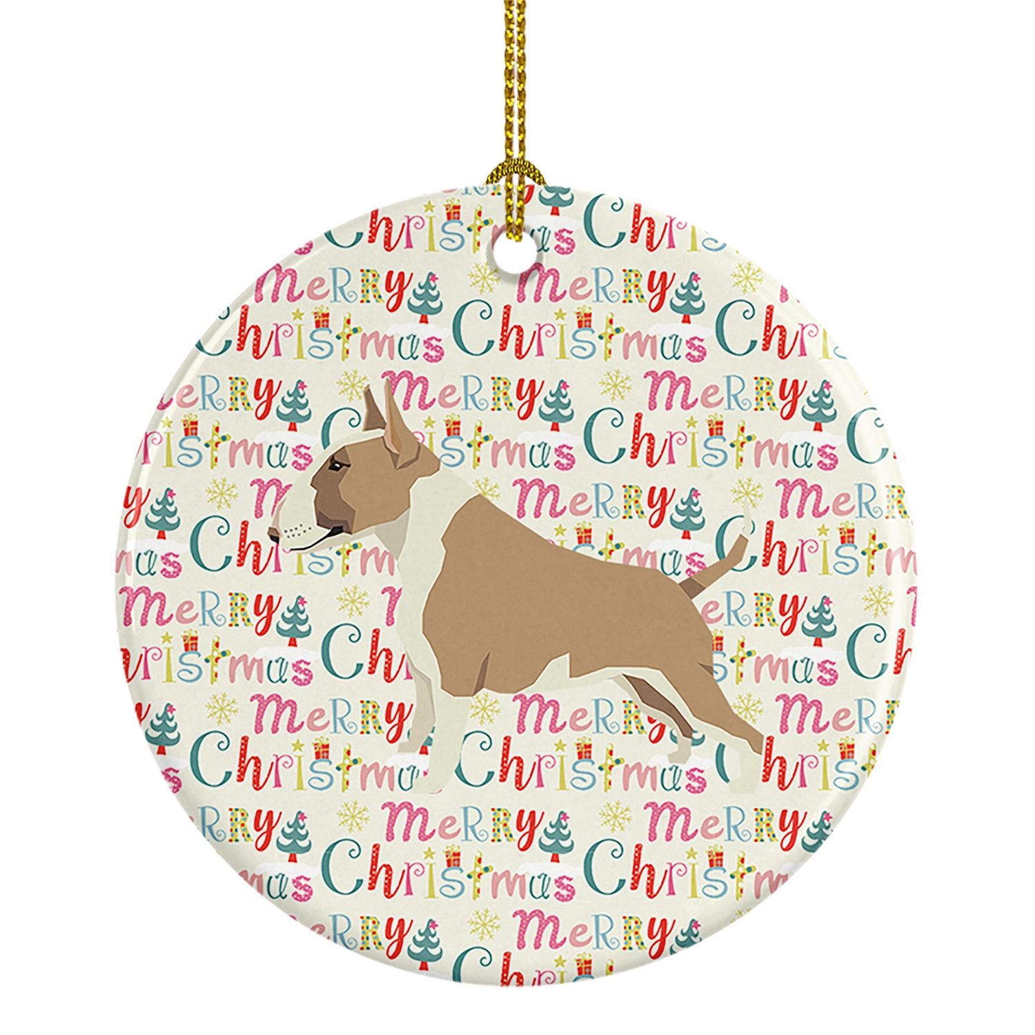 Fawn and White Bull Terrier Merry Christmas Ceramic Ornament Christmas Tree Hanging Decorations for Home Christmas Holiday, Part