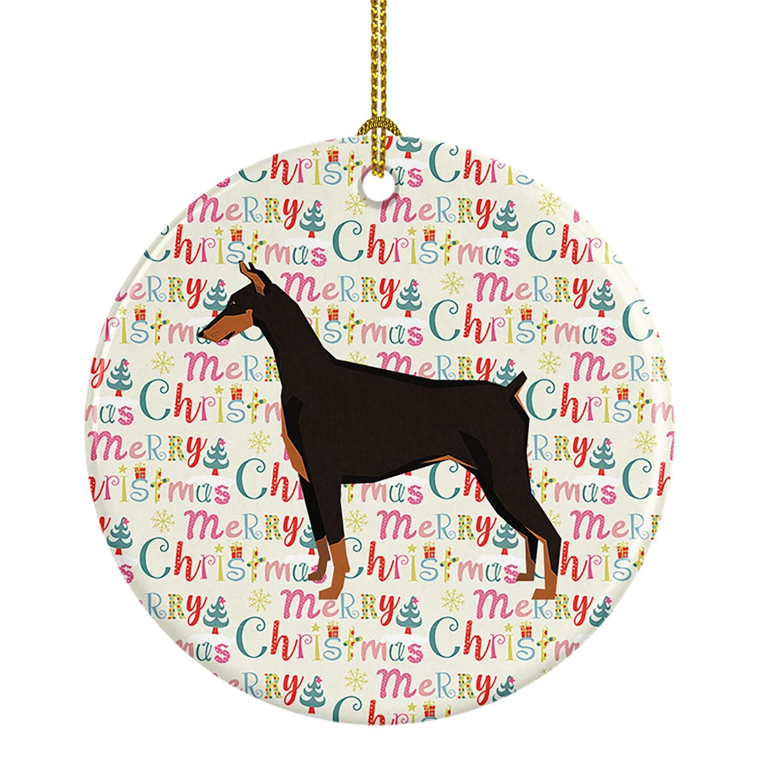 Doberman Pinscher Merry Christmas Ceramic Ornament Christmas Tree Hanging Decorations for Home Christmas Holiday, Party, Gift, 3