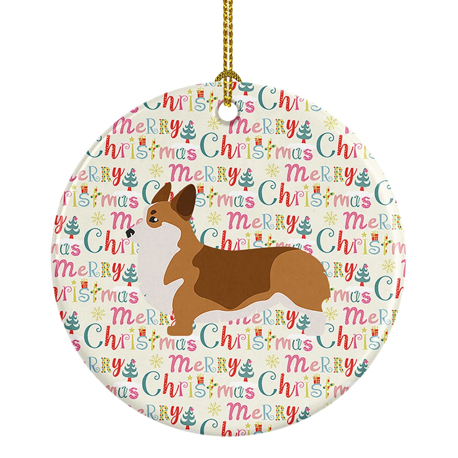 Corgi Merry Christmas Ceramic Ornament Christmas Tree Hanging Decorations for Home Christmas Holiday, Party, Gift, 3 in, Multico