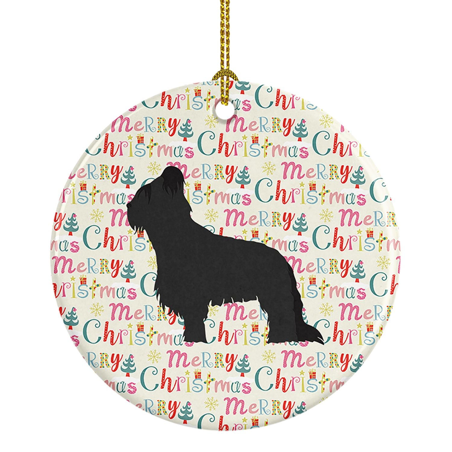 Briard Merry Christmas Ceramic Ornament Christmas Tree Hanging Decorations for Home Christmas Holiday, Party, Gift, 3 in, Multic