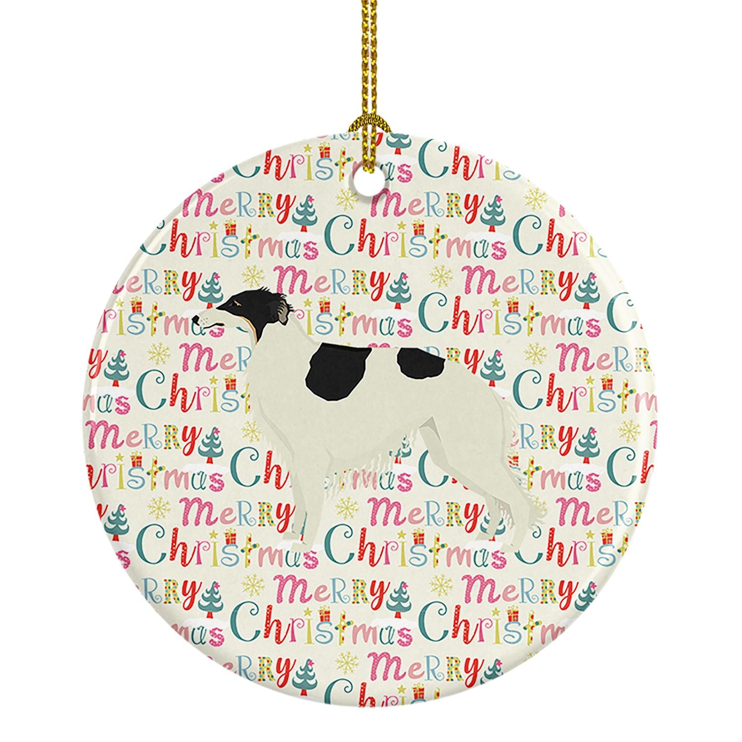 Borzoi Merry Christmas Ceramic Ornament Christmas Tree Hanging Decorations for Home Christmas Holiday, Party, Gift, 3 in, Multic