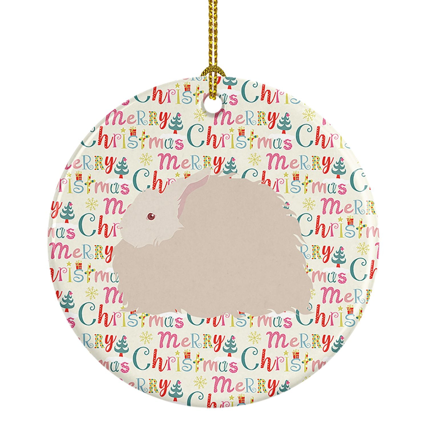 Fluffy Angora Rabbit Christmas Ceramic Ornament Christmas Tree Hanging Decorations for Home Christmas Holiday, Party, Gift, 3 in
