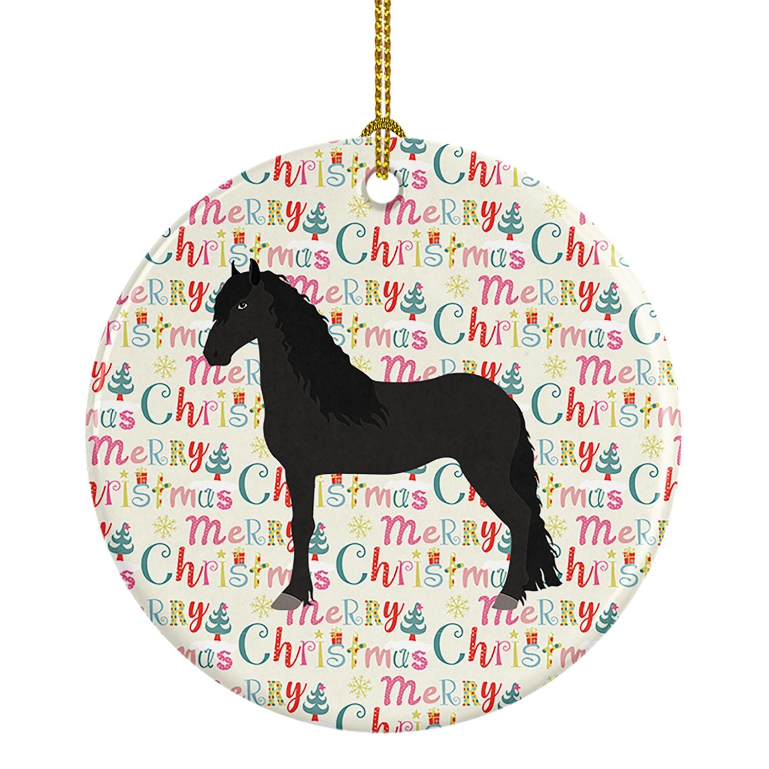 Friesian Horse Christmas Ceramic Ornament Christmas Tree Hanging Decorations for Home Christmas Holiday, Party, Gift, 3 in, Mult