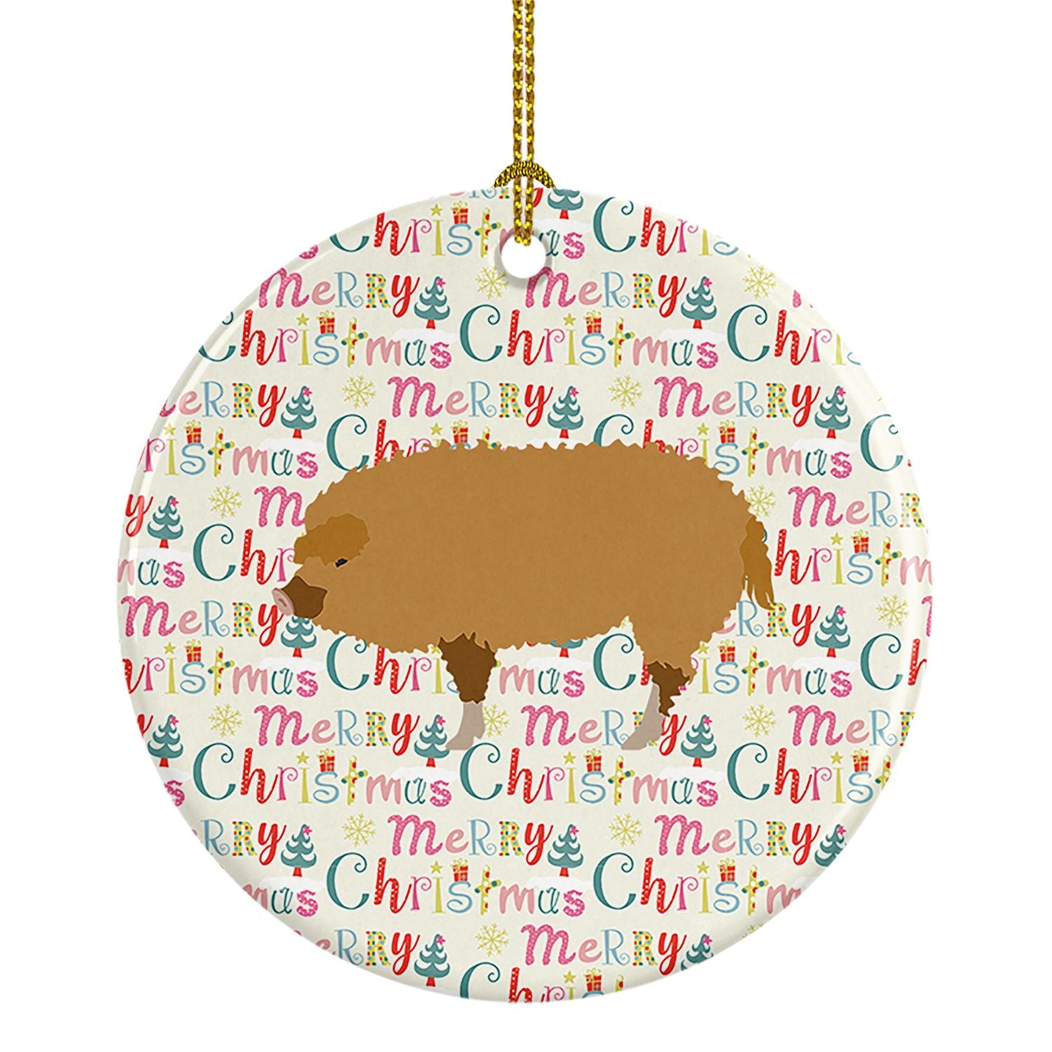 Hungarian Mangalica Pig Christmas Ceramic Ornament Christmas Tree Hanging Decorations for Home Christmas Holiday, Party, Gift, 3