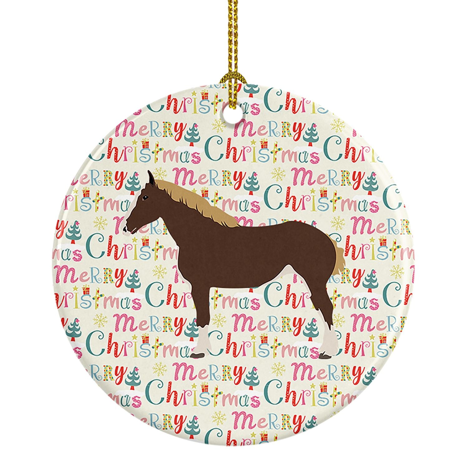 Percheron Horse Christmas Ceramic Ornament Christmas Tree Hanging Decorations for Home Christmas Holiday, Party, Gift, 3 in, Mul