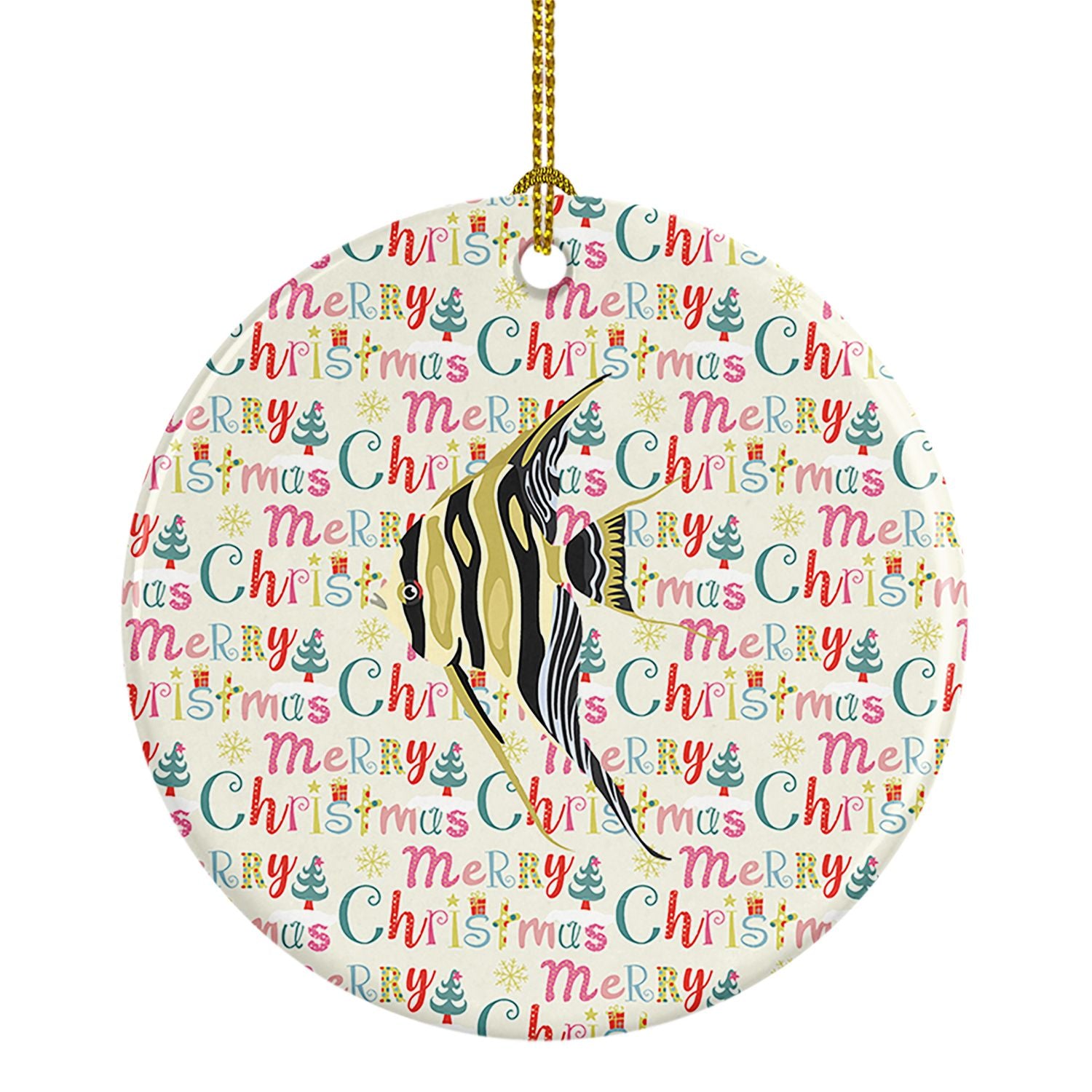Angelfish Christmas Ceramic Ornament Christmas Tree Hanging Decorations for Home Christmas Holiday, Party, Gift, 3 in, Multicolo
