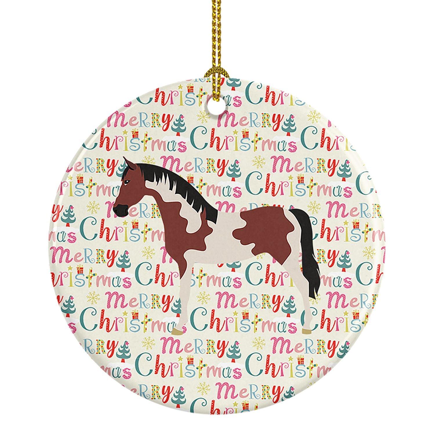 Pinto Horse Christmas Ceramic Ornament Christmas Tree Hanging Decorations for Home Christmas Holiday, Party, Gift, 3 in, Multico