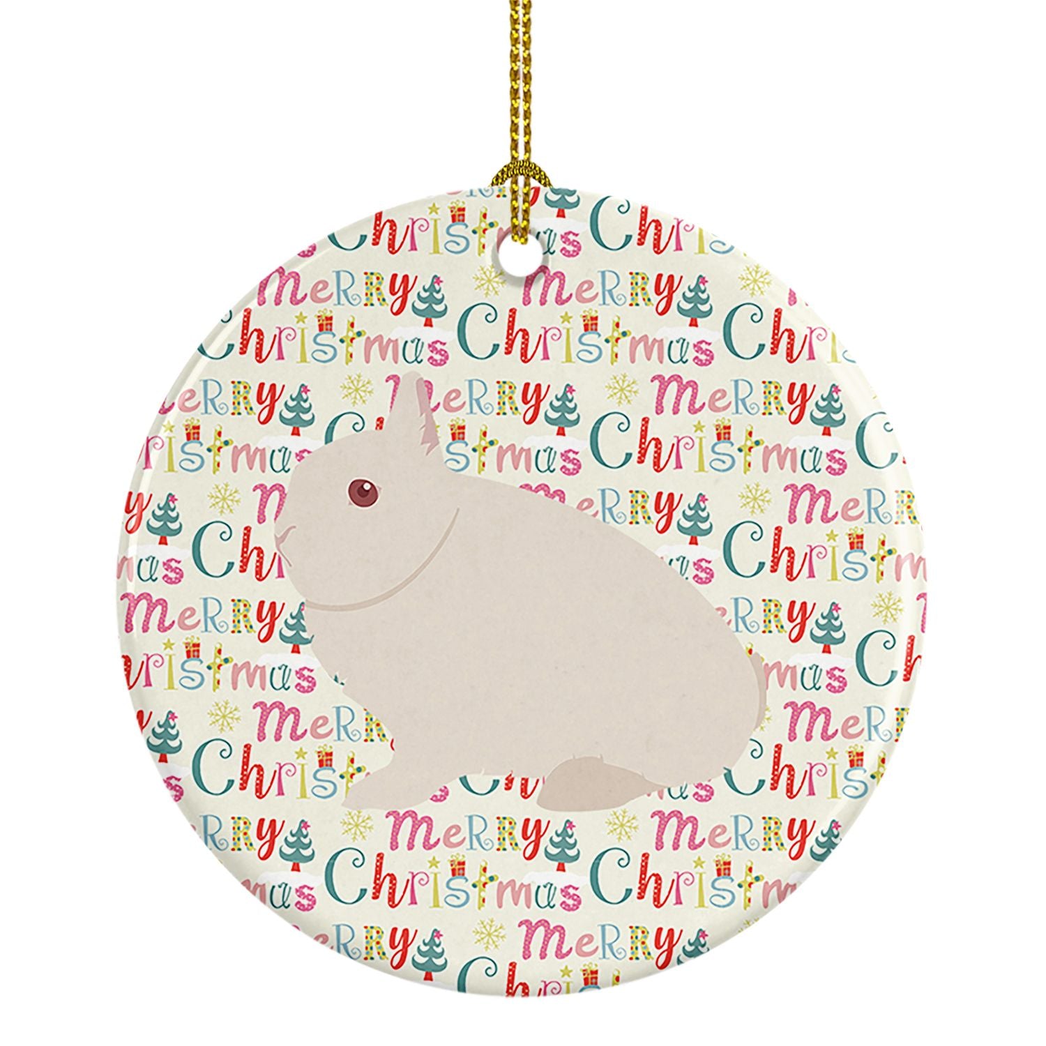 Hermelin Rabbit Christmas Ceramic Ornament Christmas Tree Hanging Decorations for Home Christmas Holiday, Party, Gift, 3 in, Mul