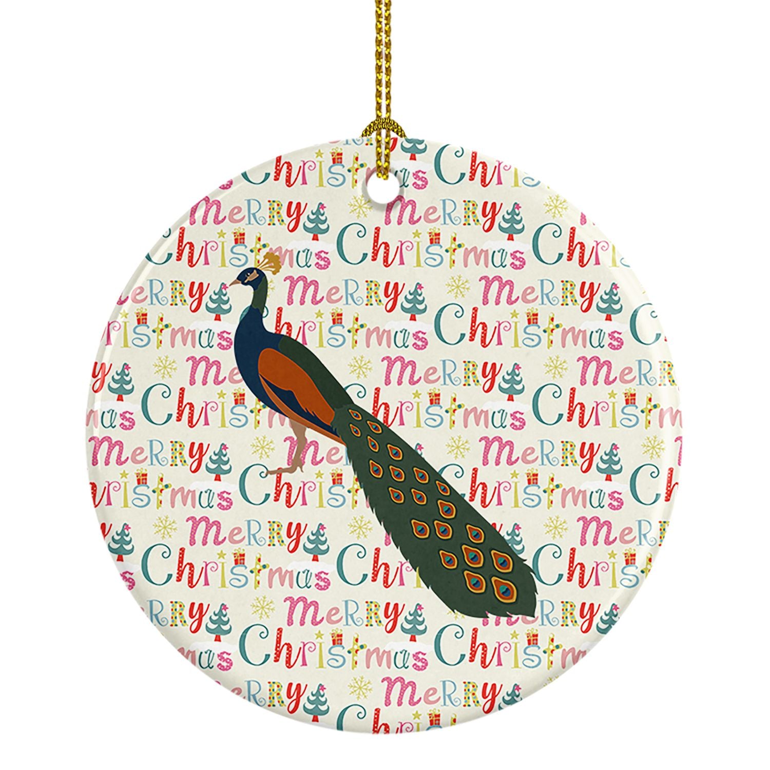 Indian Peacock Peafowl Christmas Ceramic Ornament Christmas Tree Hanging Decorations for Home Christmas Holiday, Party, Gift, 3 