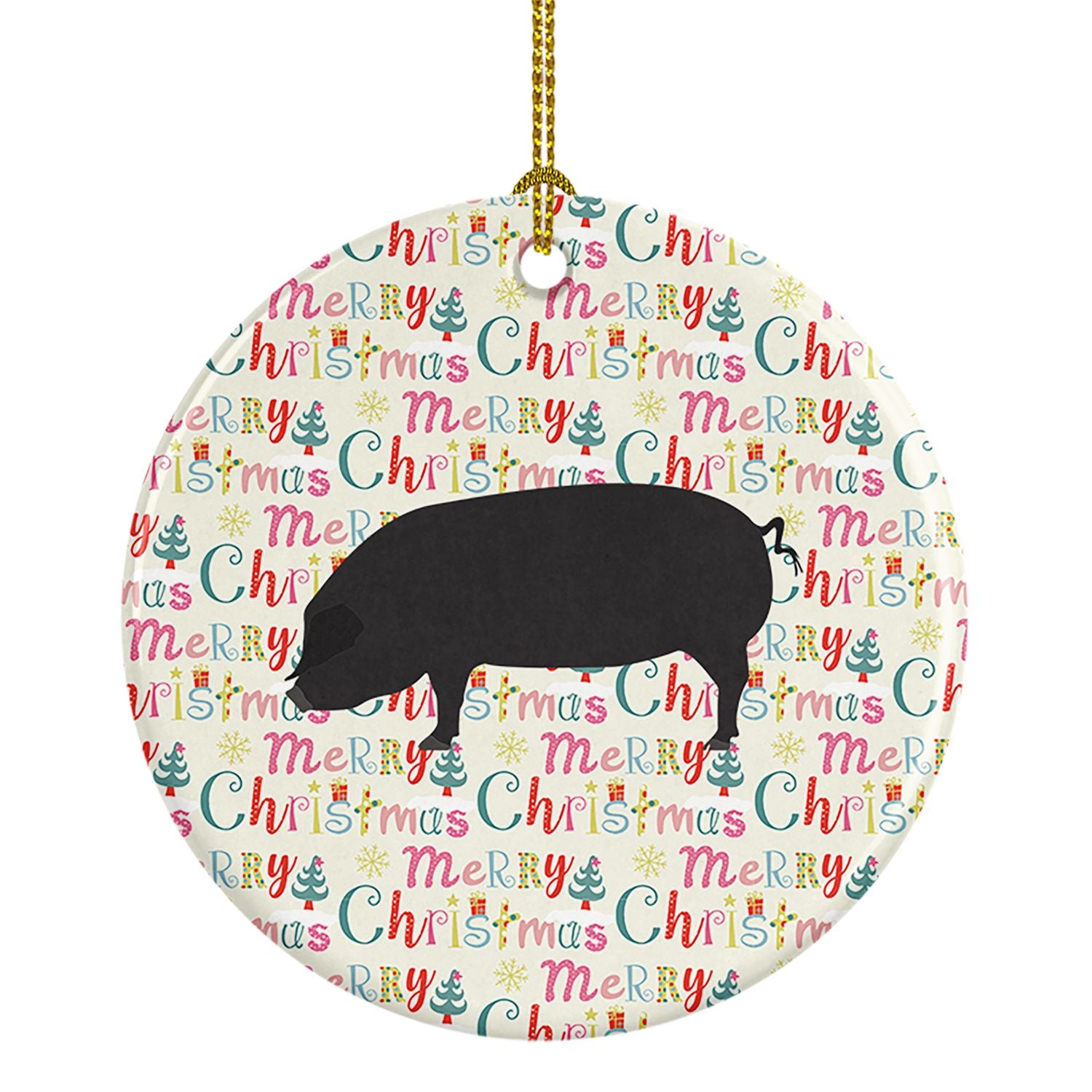 Devon Large Black Pig Christmas Ceramic Ornament Christmas Tree Hanging Decorations for Home Christmas Holiday, Party, Gift, 3 i