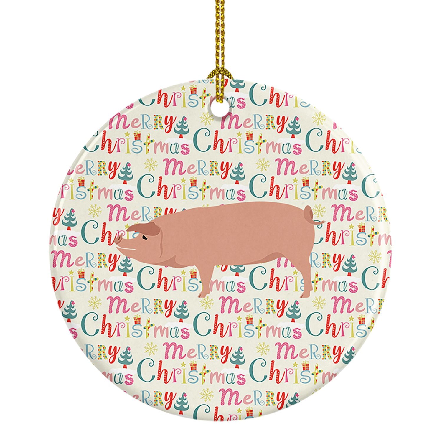 American Landrace Pig Christmas Ceramic Ornament Christmas Tree Hanging Decorations for Home Christmas Holiday, Party, Gift, 3 i