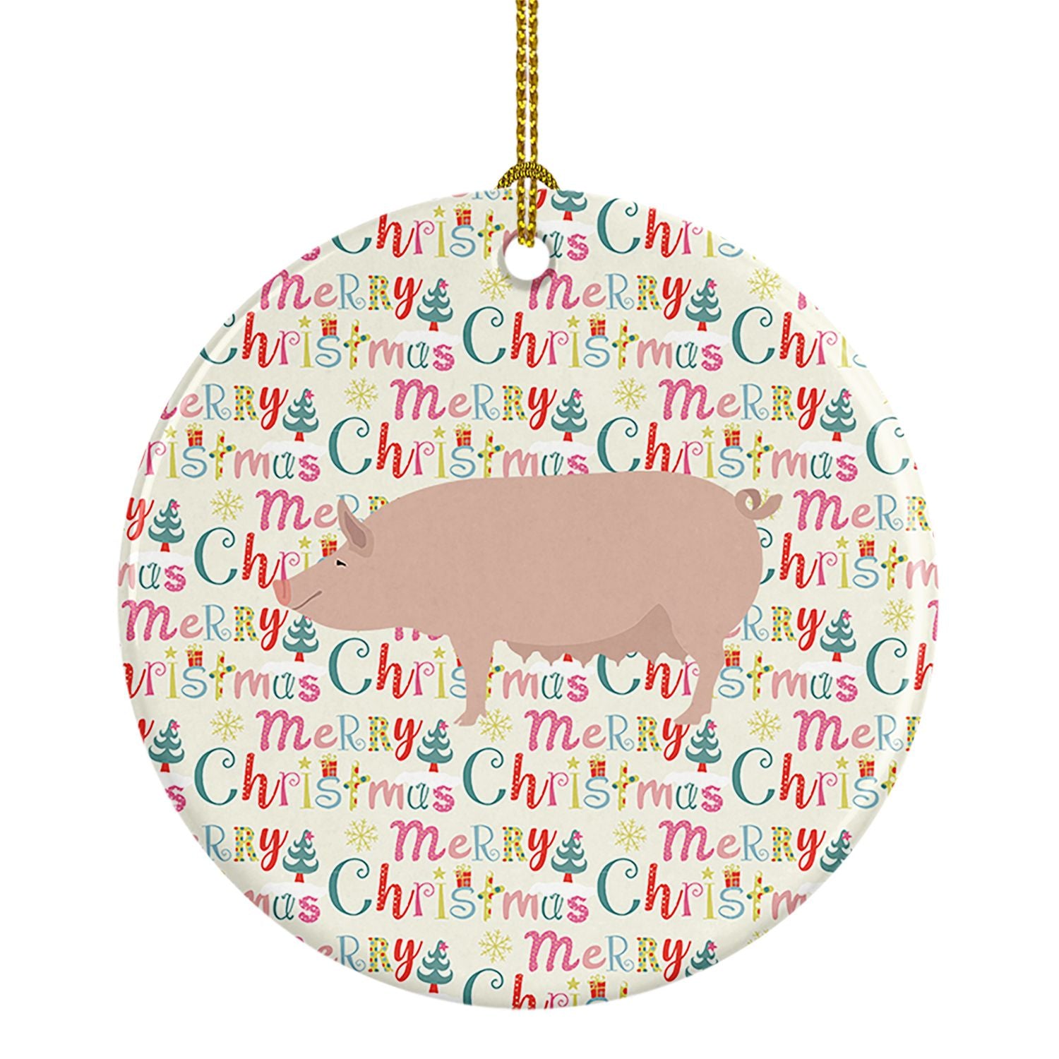 English Large White Pig Christmas Ceramic Ornament Christmas Tree Hanging Decorations for Home Christmas Holiday, Party, Gift, 3