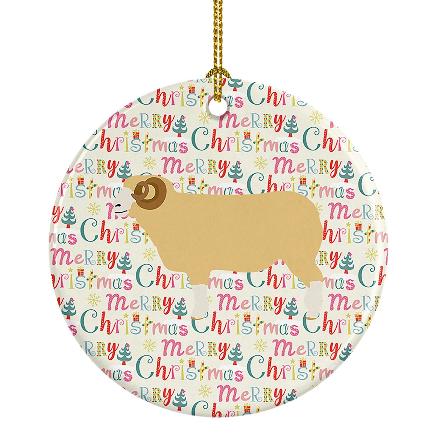 Horned Dorset Sheep Christmas Ceramic Ornament Christmas Tree Hanging Decorations for Home Christmas Holiday, Party, Gift, 3 in,