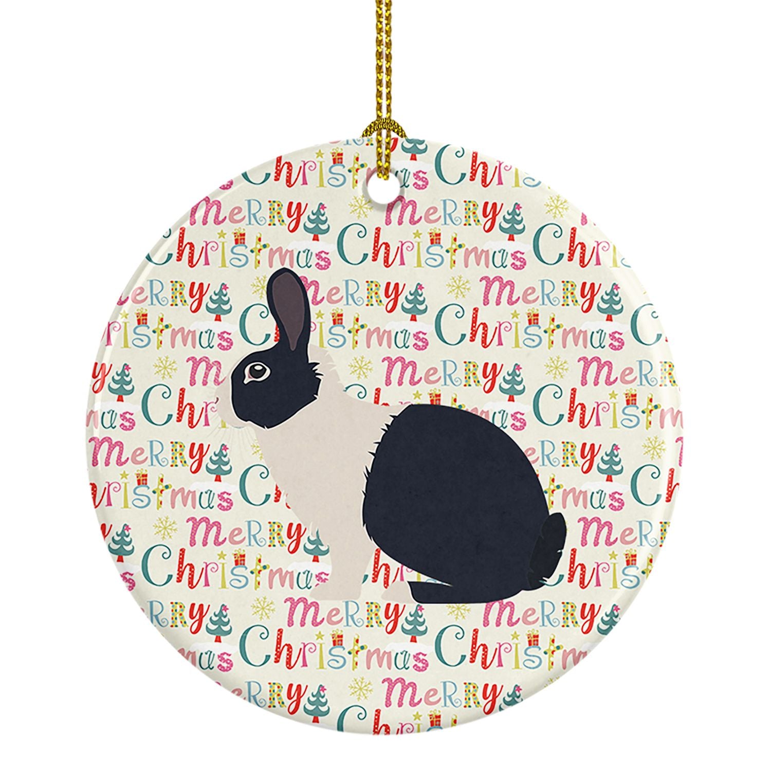 Dutch Rabbit Christmas Ceramic Ornament Christmas Tree Hanging Decorations for Home Christmas Holiday, Party, Gift, 3 in, Multic