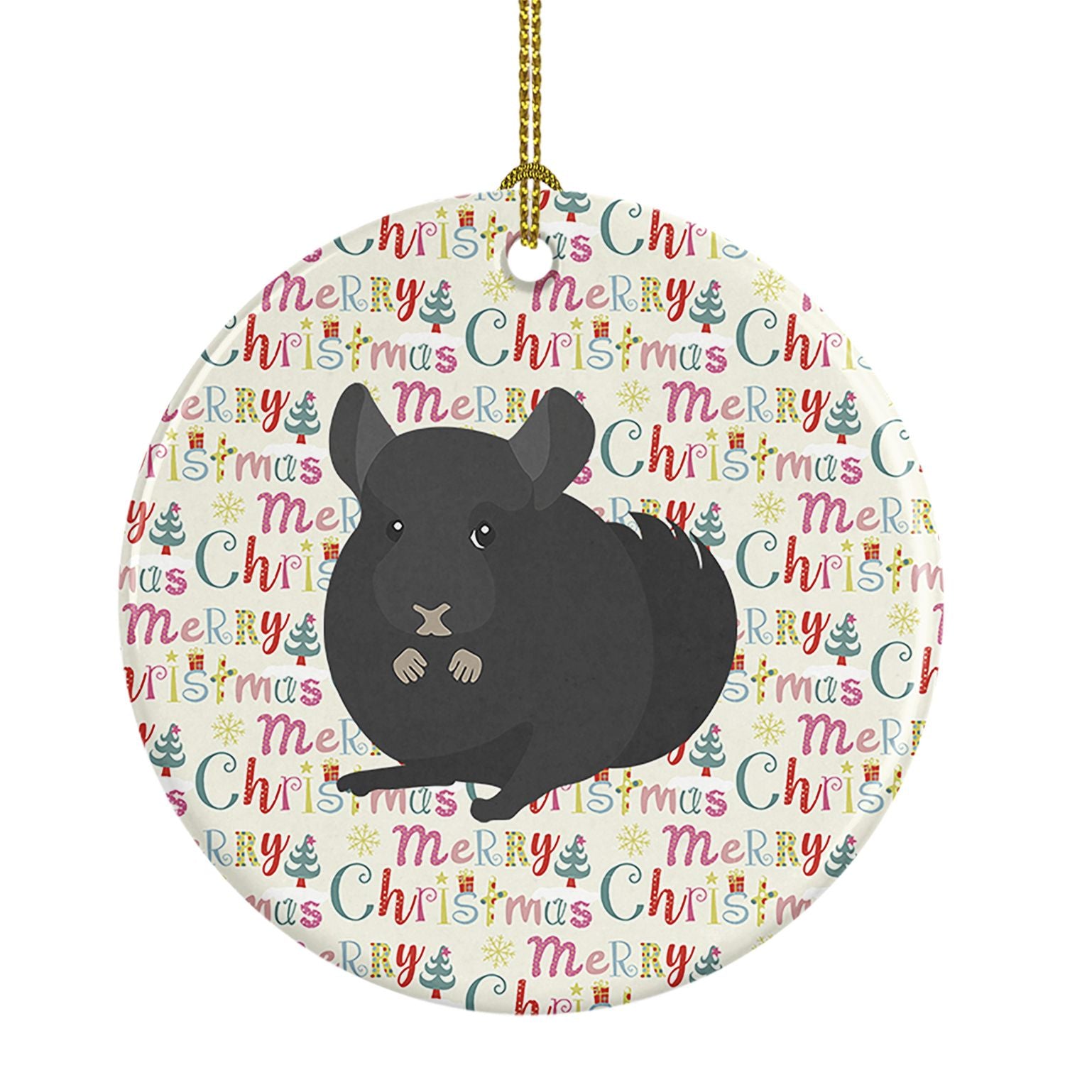 Charcoal Chinchilla Christmas Ceramic Ornament Christmas Tree Hanging Decorations for Home Christmas Holiday, Party, Gift, 3 in,