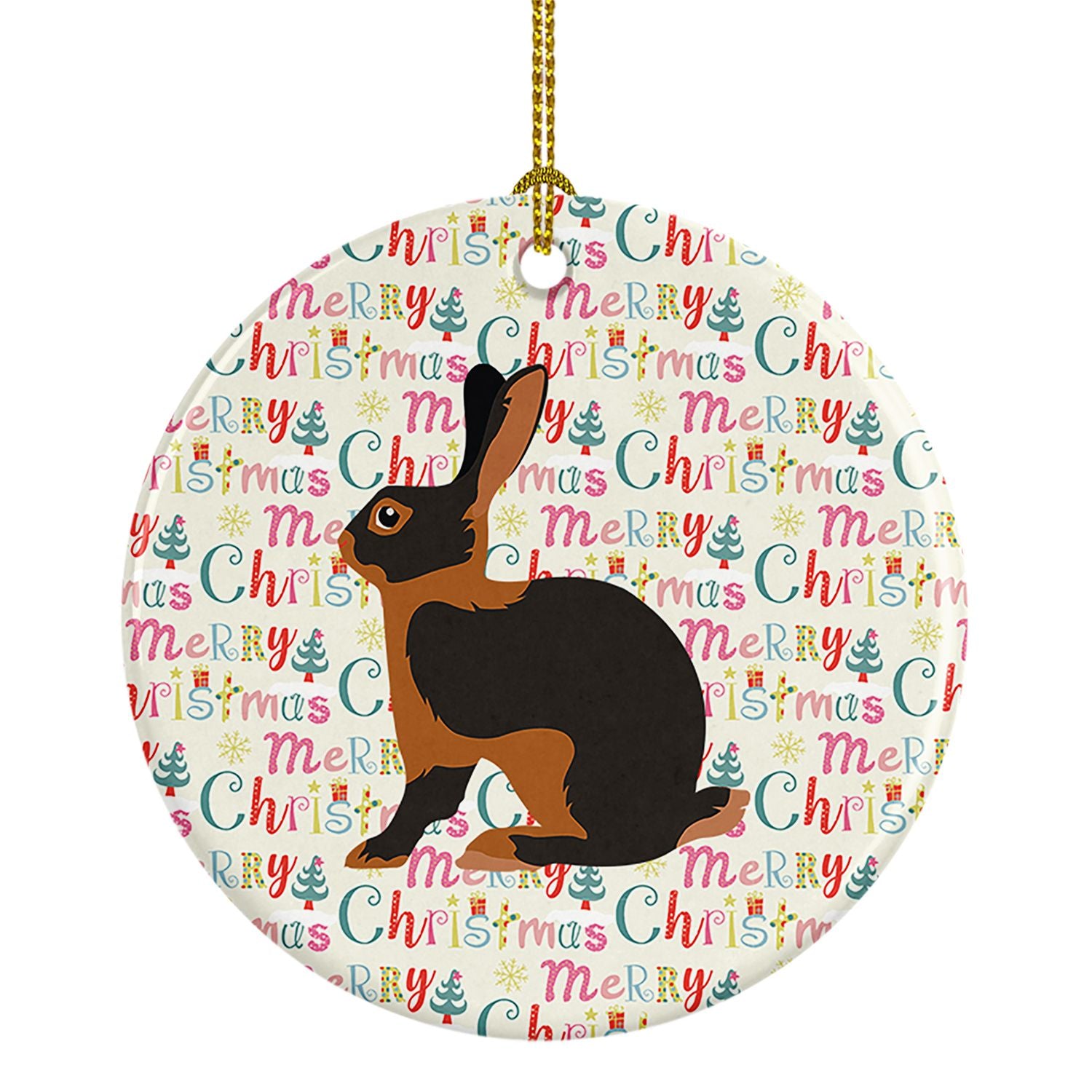 Tan Rabbit Christmas Ceramic Ornament Christmas Tree Hanging Decorations for Home Christmas Holiday, Party, Gift, 3 in, Multicol