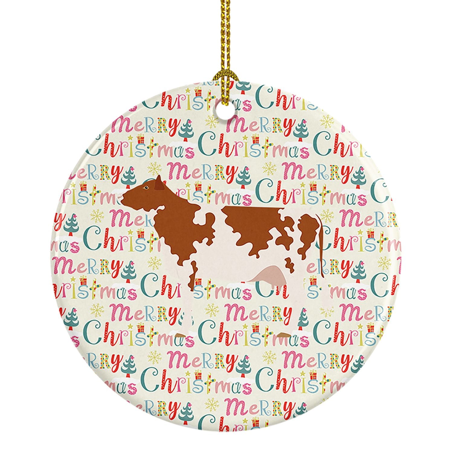 Ayrshire Cow Christmas Ceramic Ornament Christmas Tree Hanging Decorations for Home Christmas Holiday, Party, Gift, 3 in, Multic