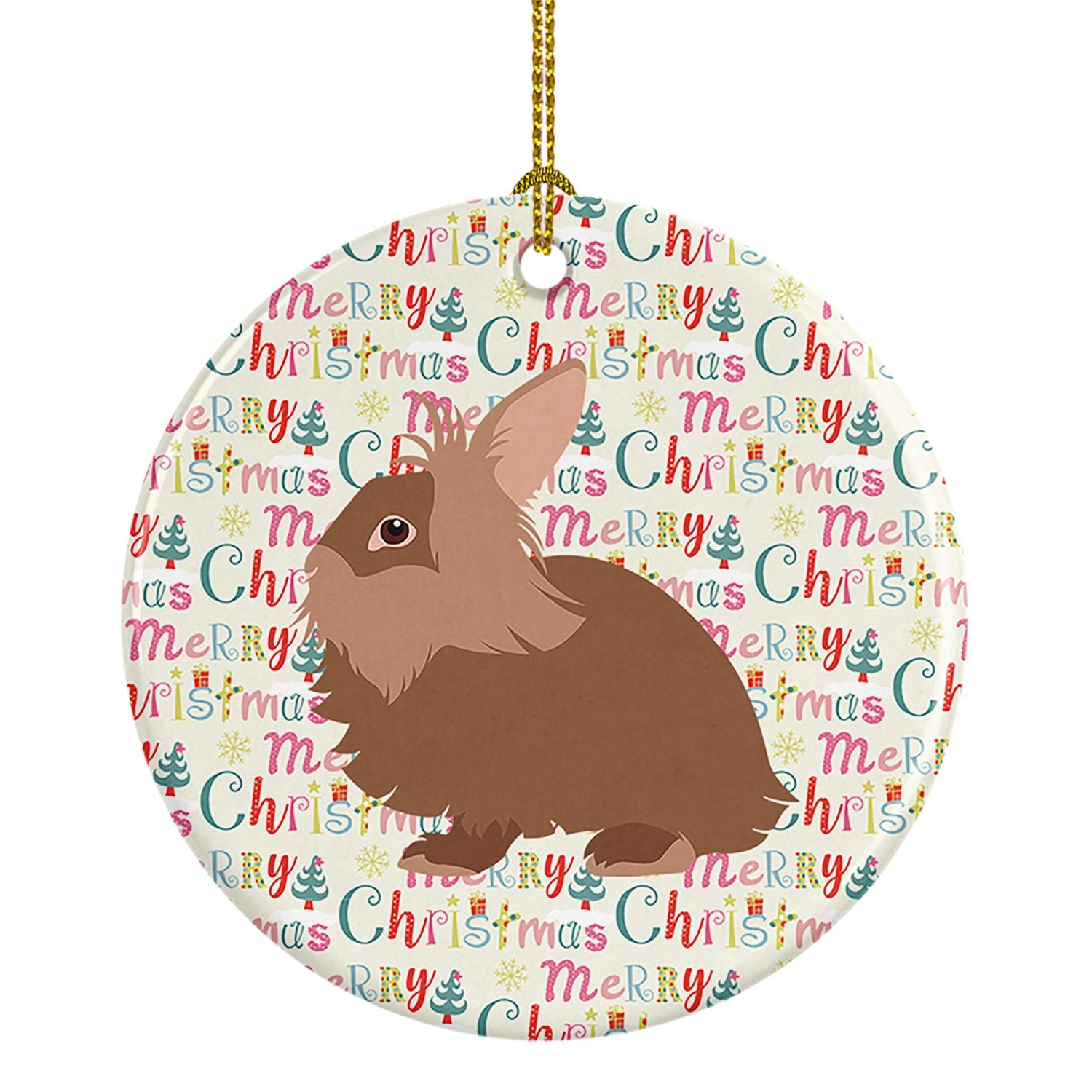 Lionhead Rabbit Christmas Ceramic Ornament Christmas Tree Hanging Decorations for Home Christmas Holiday, Party, Gift, 3 in, Mul