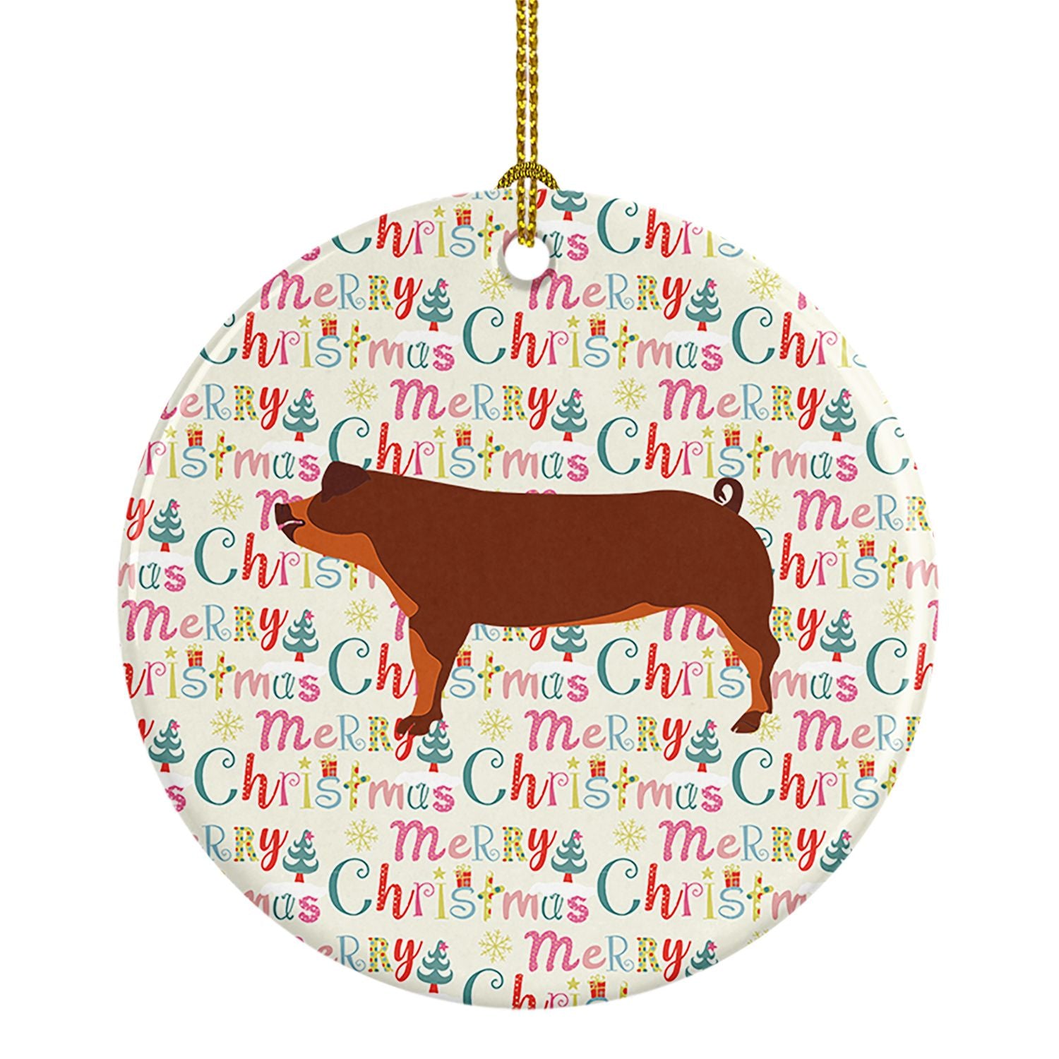 Duroc Pig Christmas Ceramic Ornament Christmas Tree Hanging Decorations for Home Christmas Holiday, Party, Gift, 3 in, Multicolo