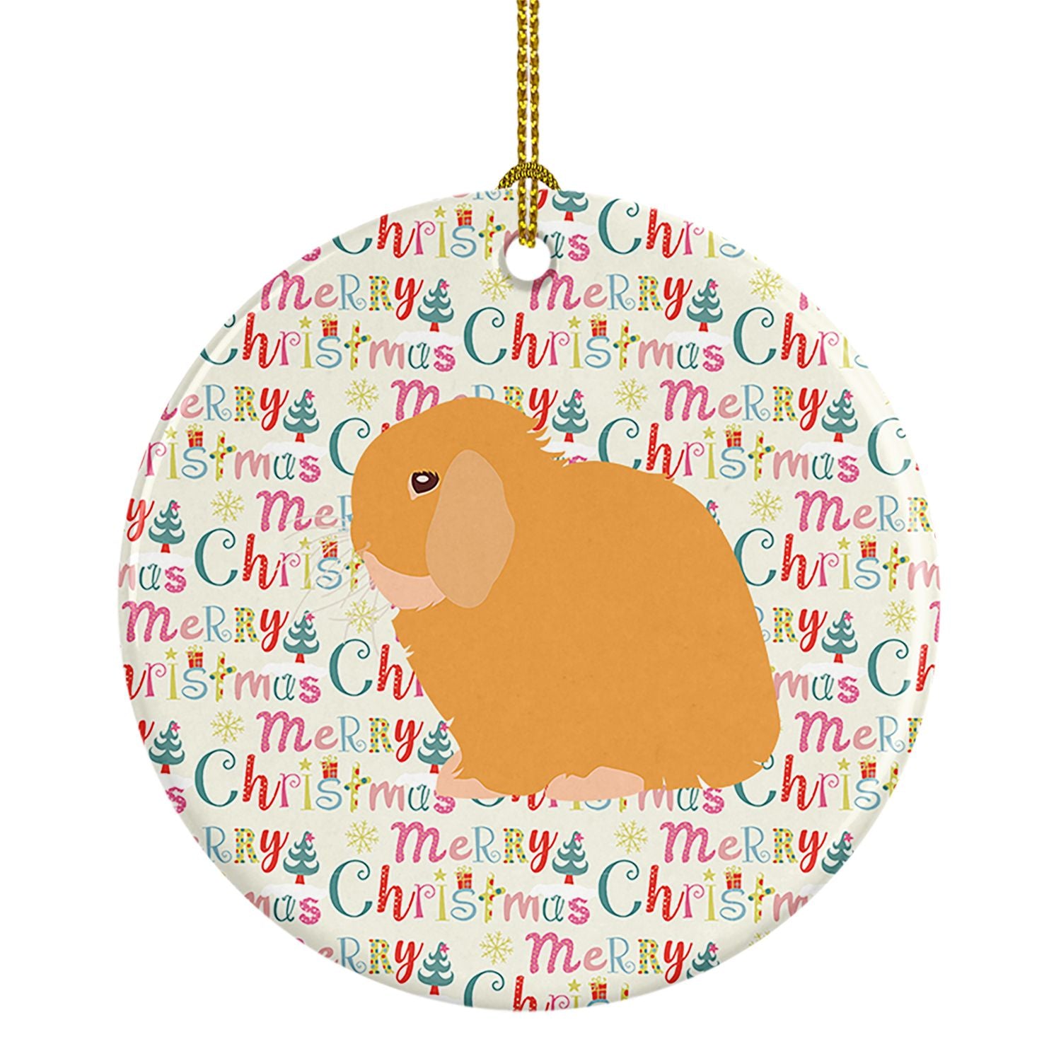 Holland Lop Rabbit Christmas Ceramic Ornament Christmas Tree Hanging Decorations for Home Christmas Holiday, Party, Gift, 3 in, 