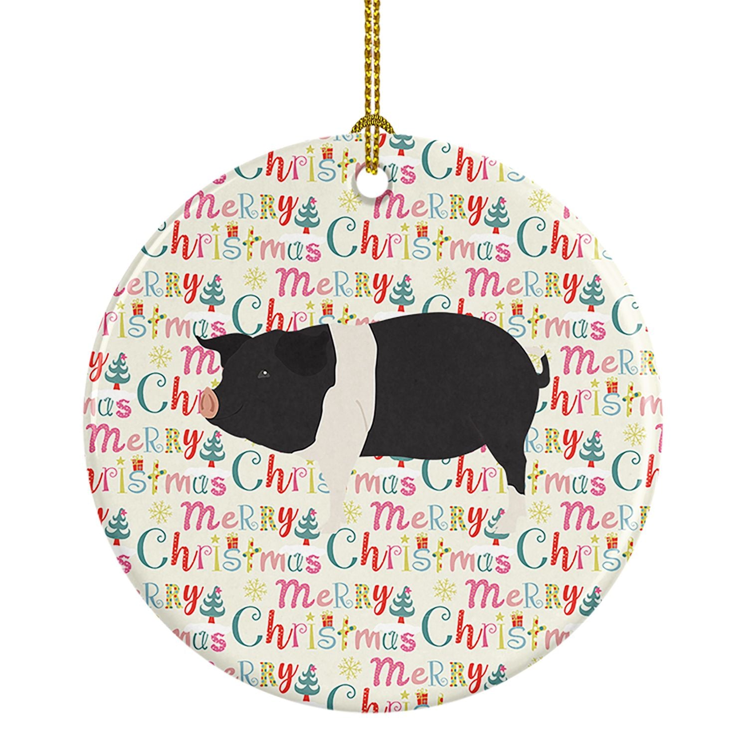 Hampshire Pig Christmas Ceramic Ornament Christmas Tree Hanging Decorations for Home Christmas Holiday, Party, Gift, 3 in, Multi
