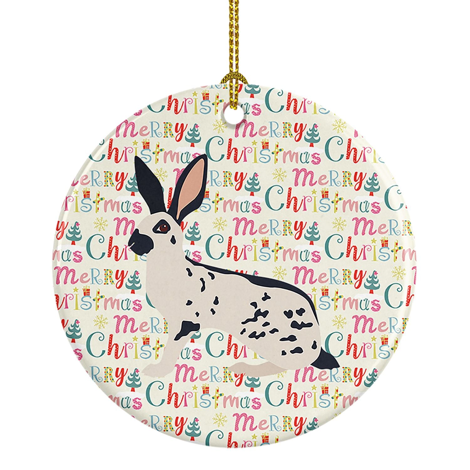 English Spot Rabbit Christmas Ceramic Ornament Christmas Tree Hanging Decorations for Home Christmas Holiday, Party, Gift, 3 in,