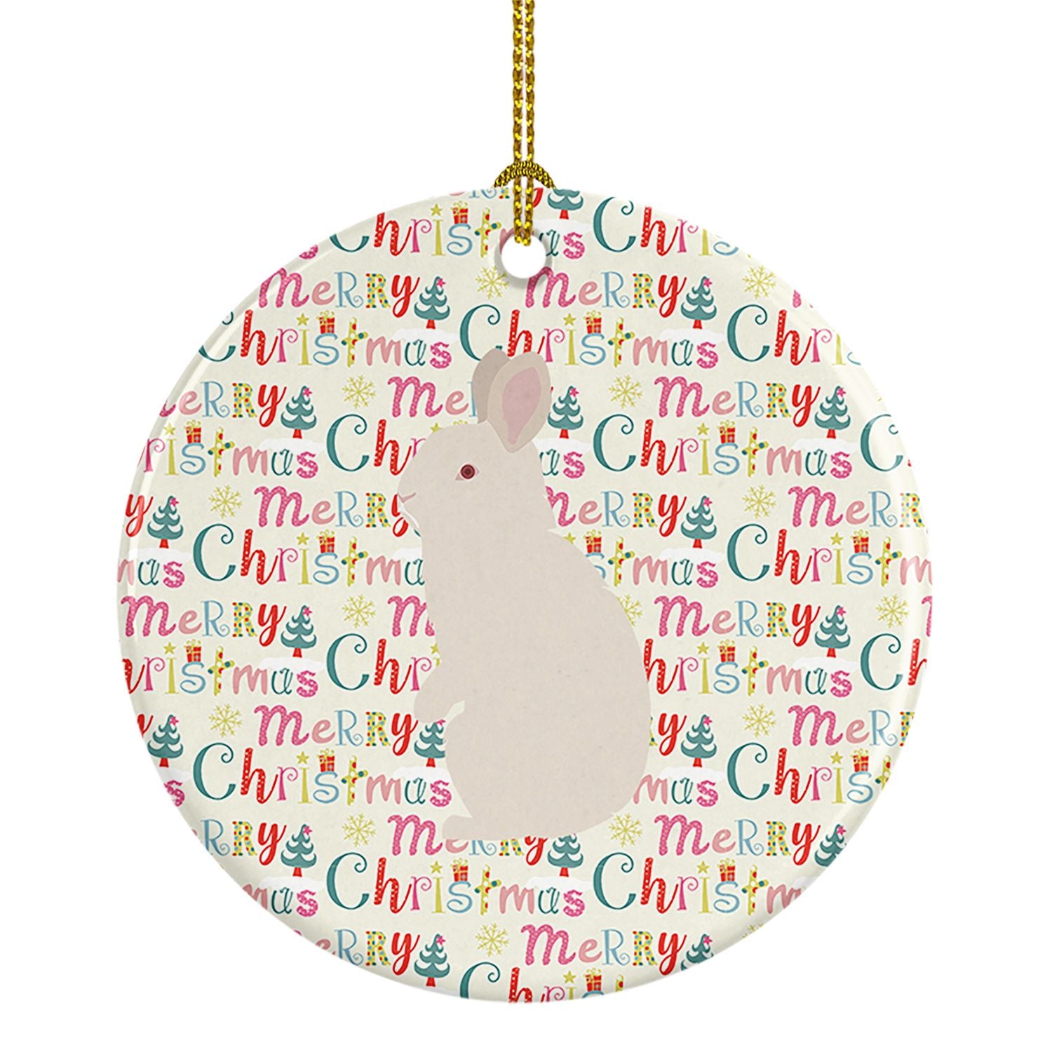 New Zealand White Rabbit Christmas Ceramic Ornament Christmas Tree Hanging Decorations for Home Christmas Holiday, Party, Gift, 