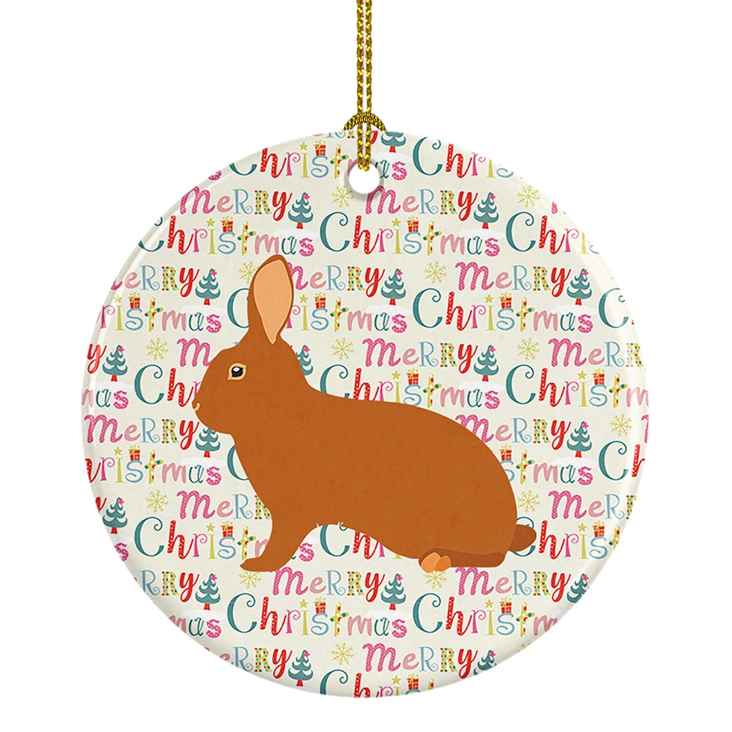 Rex Rabbit Christmas Ceramic Ornament Christmas Tree Hanging Decorations for Home Christmas Holiday, Party, Gift, 3 in, Multicol