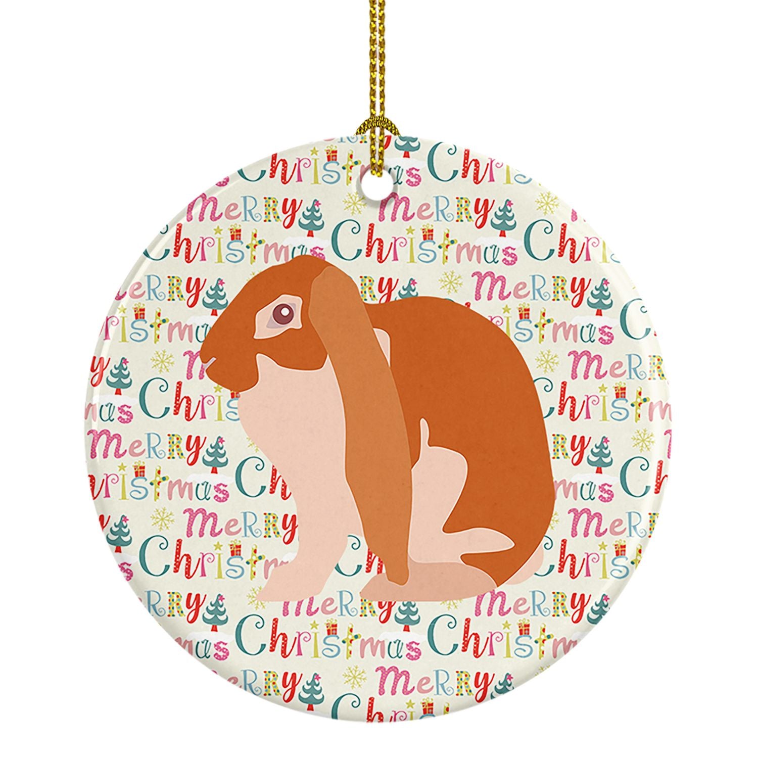 English Lop Rabbit Christmas Ceramic Ornament Christmas Tree Hanging Decorations for Home Christmas Holiday, Party, Gift, 3 in, 