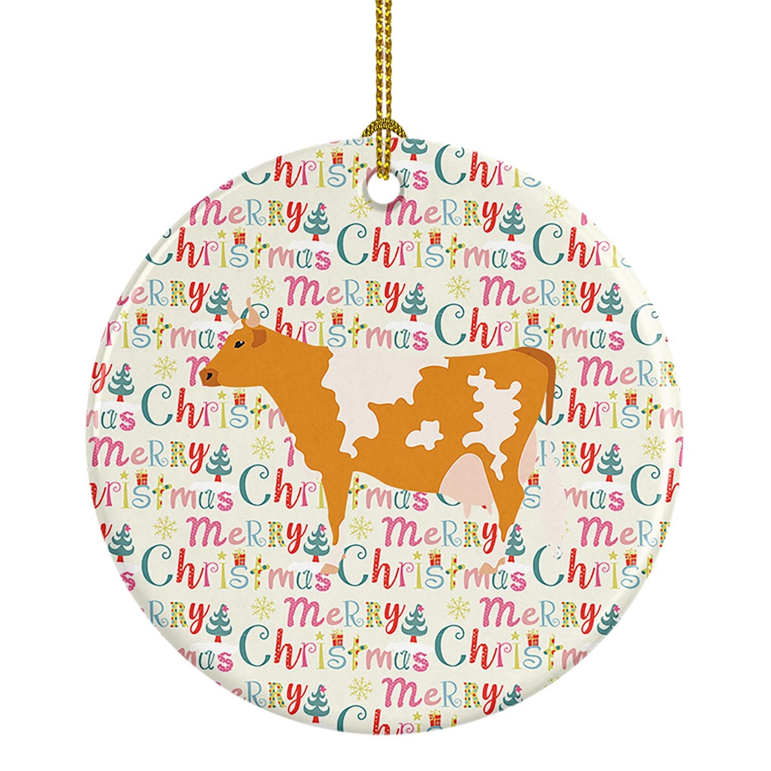 Guernsey Cow Christmas Ceramic Ornament Christmas Tree Hanging Decorations for Home Christmas Holiday, Party, Gift, 3 in, Multic