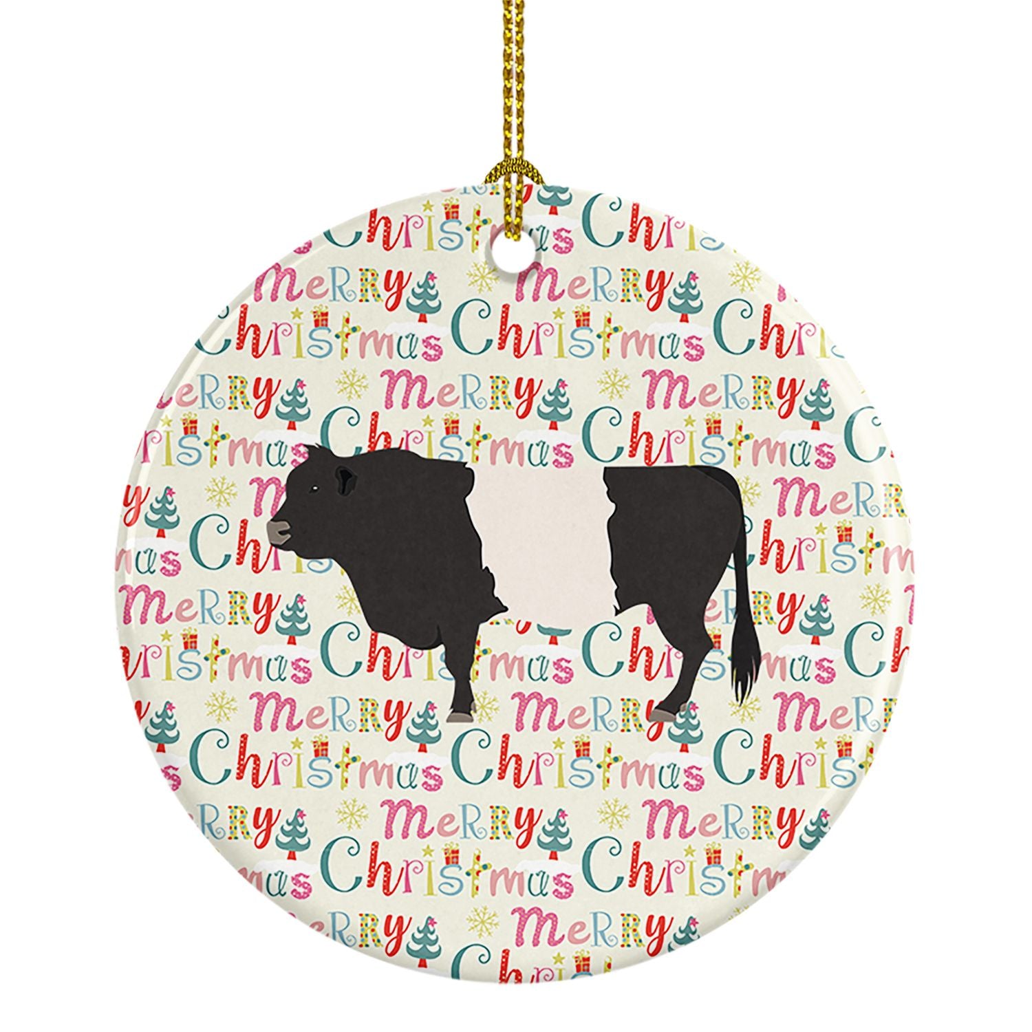 Belted Galloway Cow Christmas Ceramic Ornament Christmas Tree Hanging Decorations for Home Christmas Holiday, Party, Gift, 3 in,