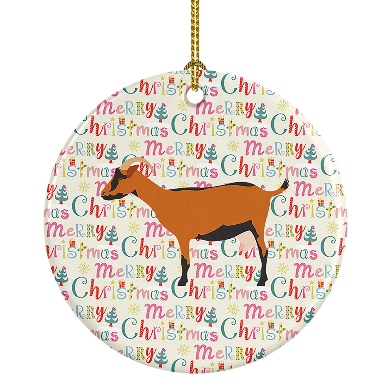 Oberhasli Goat Christmas Ceramic Ornament Christmas Tree Hanging Decorations for Home Christmas Holiday, Party, Gift, 3 in, Mult
