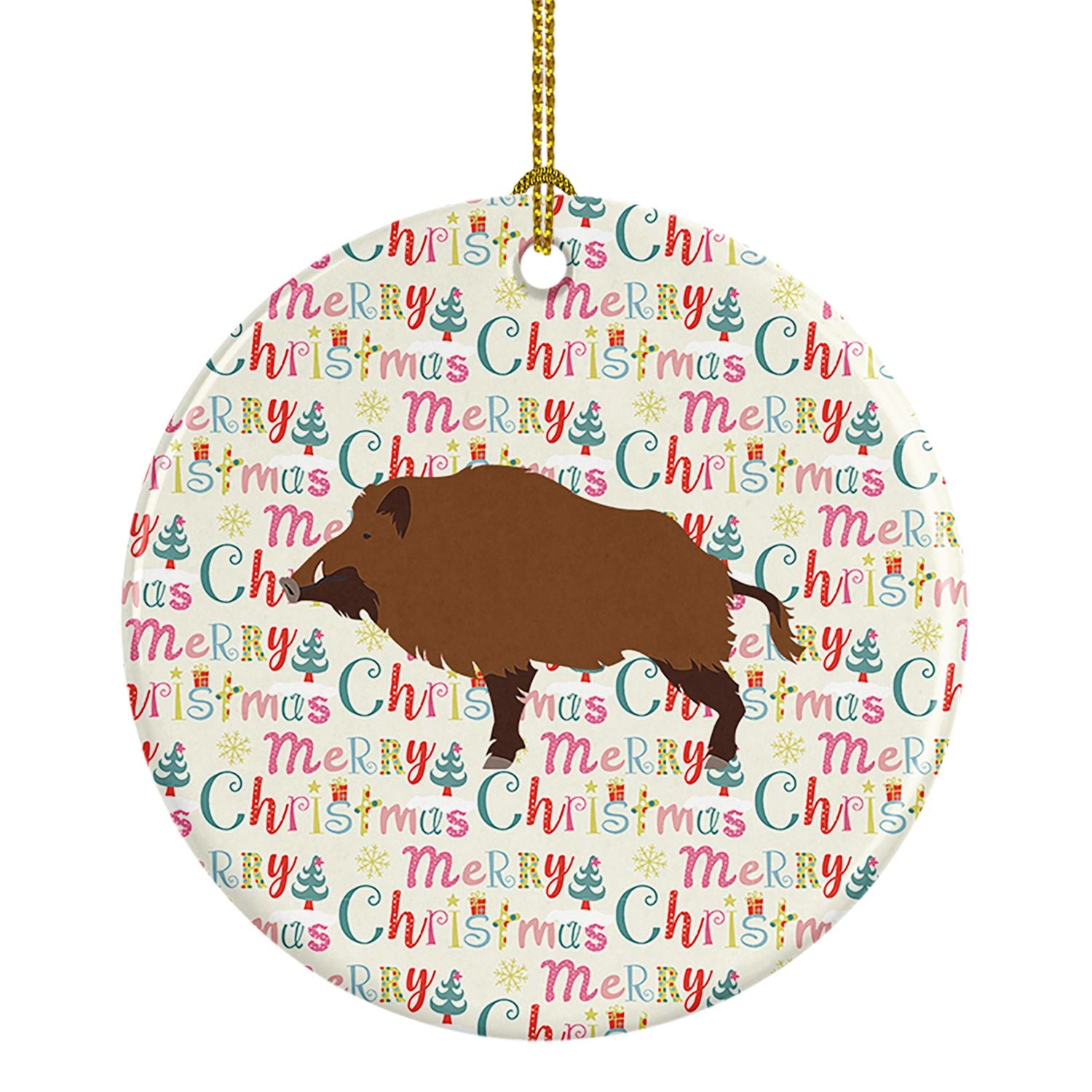 Wild Boar Pig Christmas Ceramic Ornament Christmas Tree Hanging Decorations for Home Christmas Holiday, Party, Gift, 3 in, Multi
