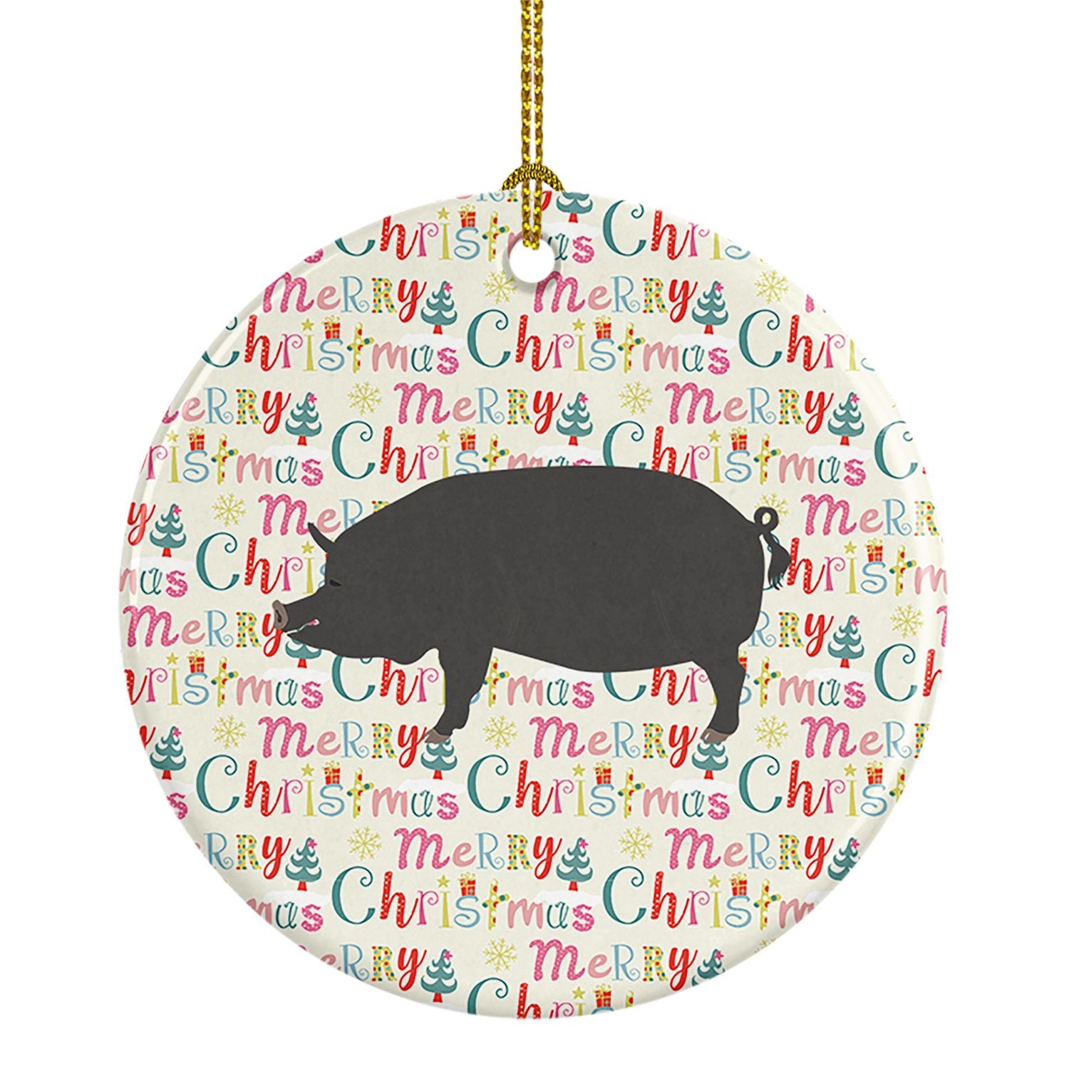 Berkshire Pig Christmas Ceramic Ornament Christmas Tree Hanging Decorations for Home Christmas Holiday, Party, Gift, 3 in, Multi