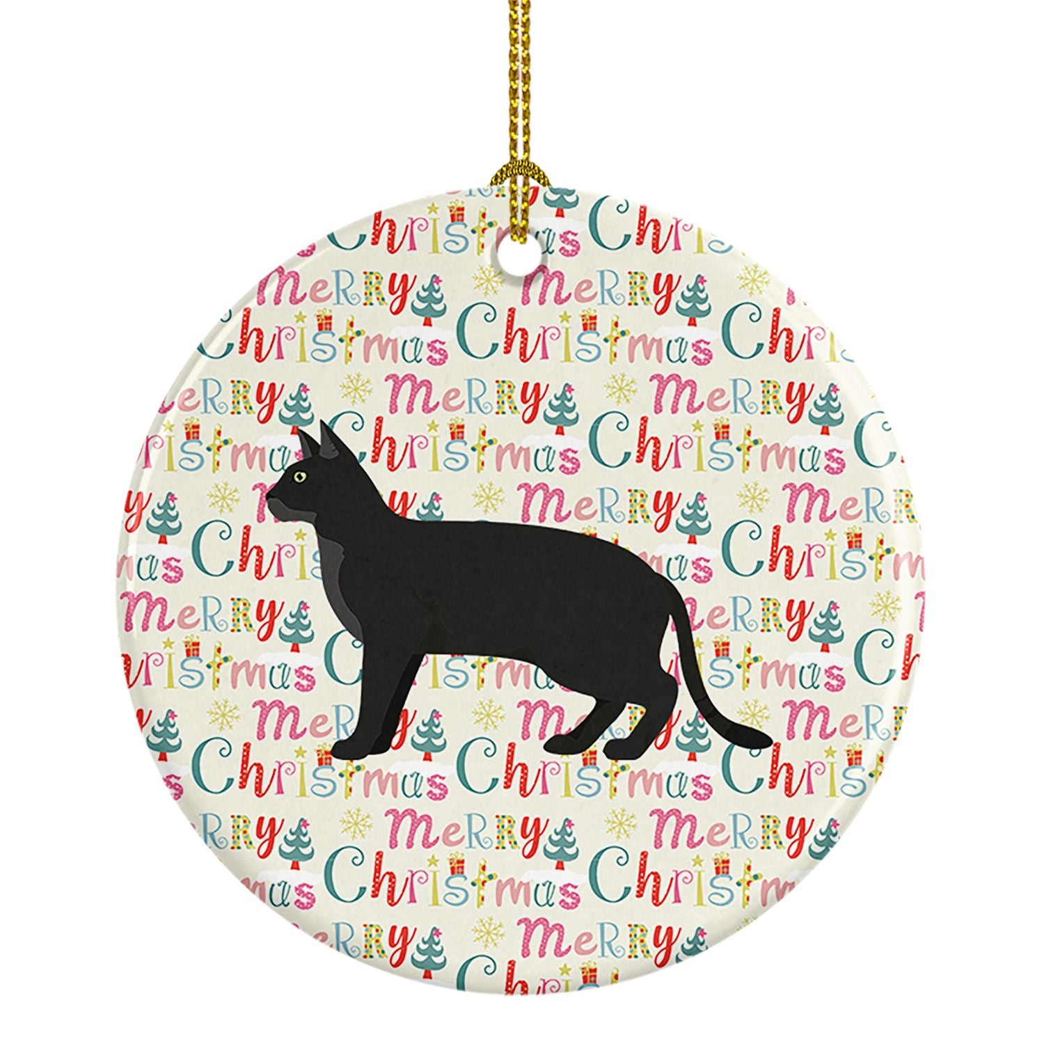 Chausie Black Cat Christmas Ceramic Ornament Christmas Tree Hanging Decorations for Home Christmas Holiday, Party, Gift, 3 in, M