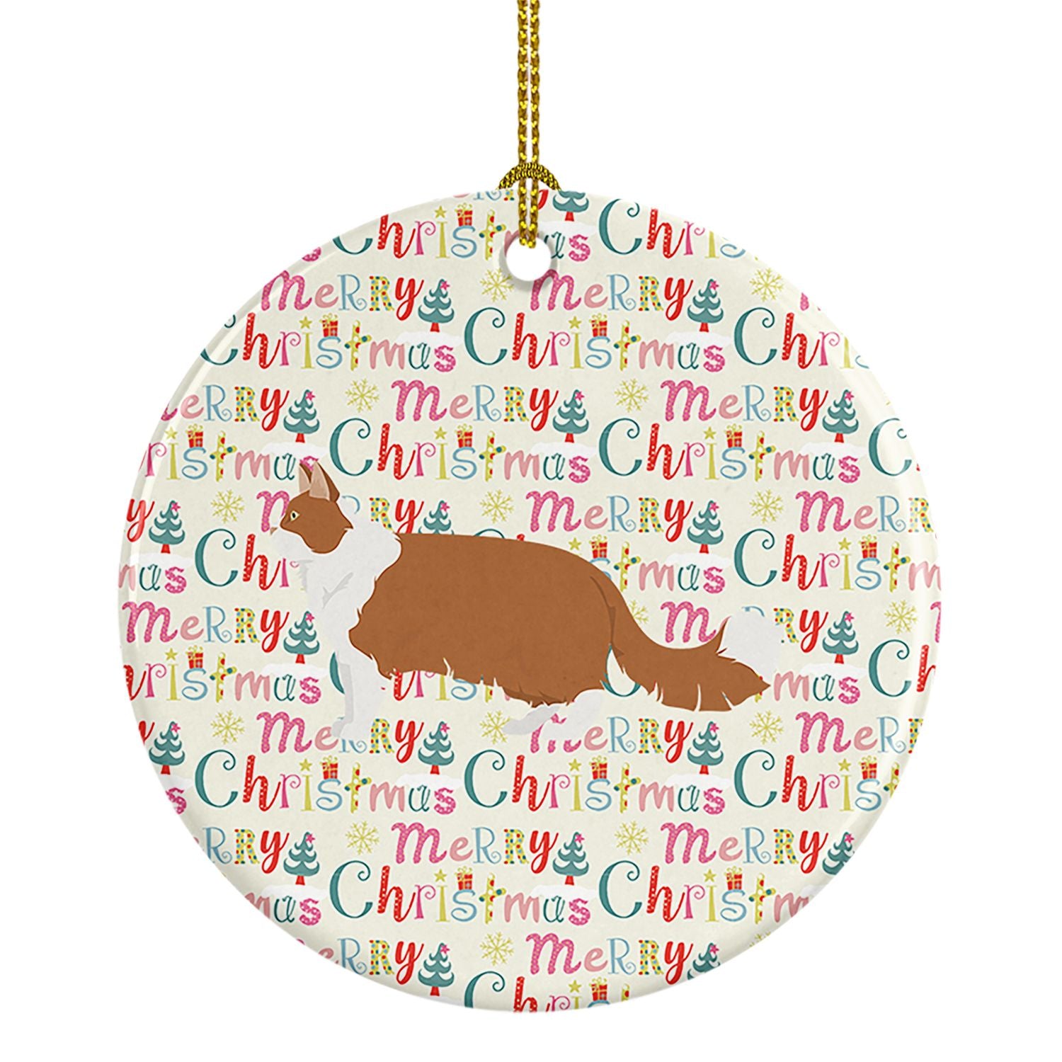 Norwegian Forest #2 Cat Christmas Ceramic Ornament Christmas Tree Hanging Decorations for Home Christmas Holiday, Party, Gift, 3
