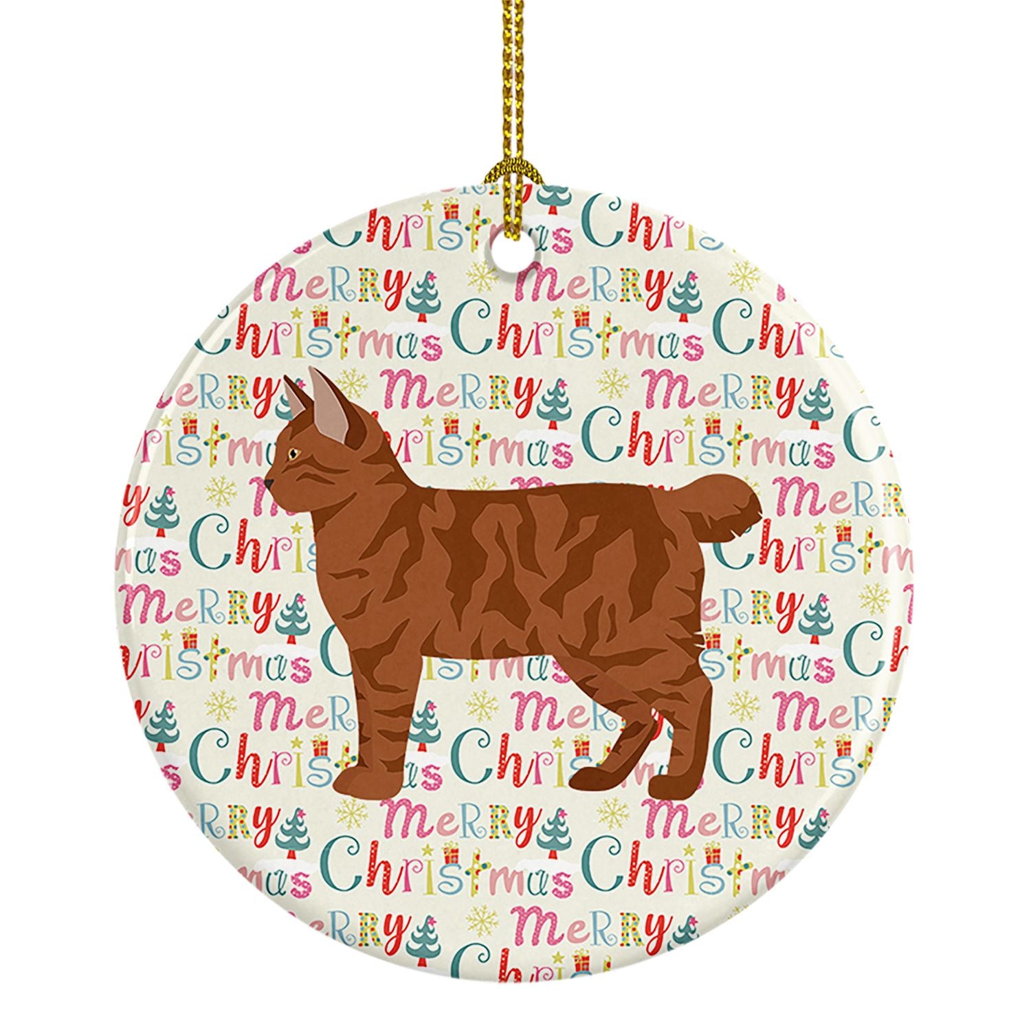 American Bobtail #2 Cat Christmas Ceramic Ornament Christmas Tree Hanging Decorations for Home Christmas Holiday, Party, Gift, 3