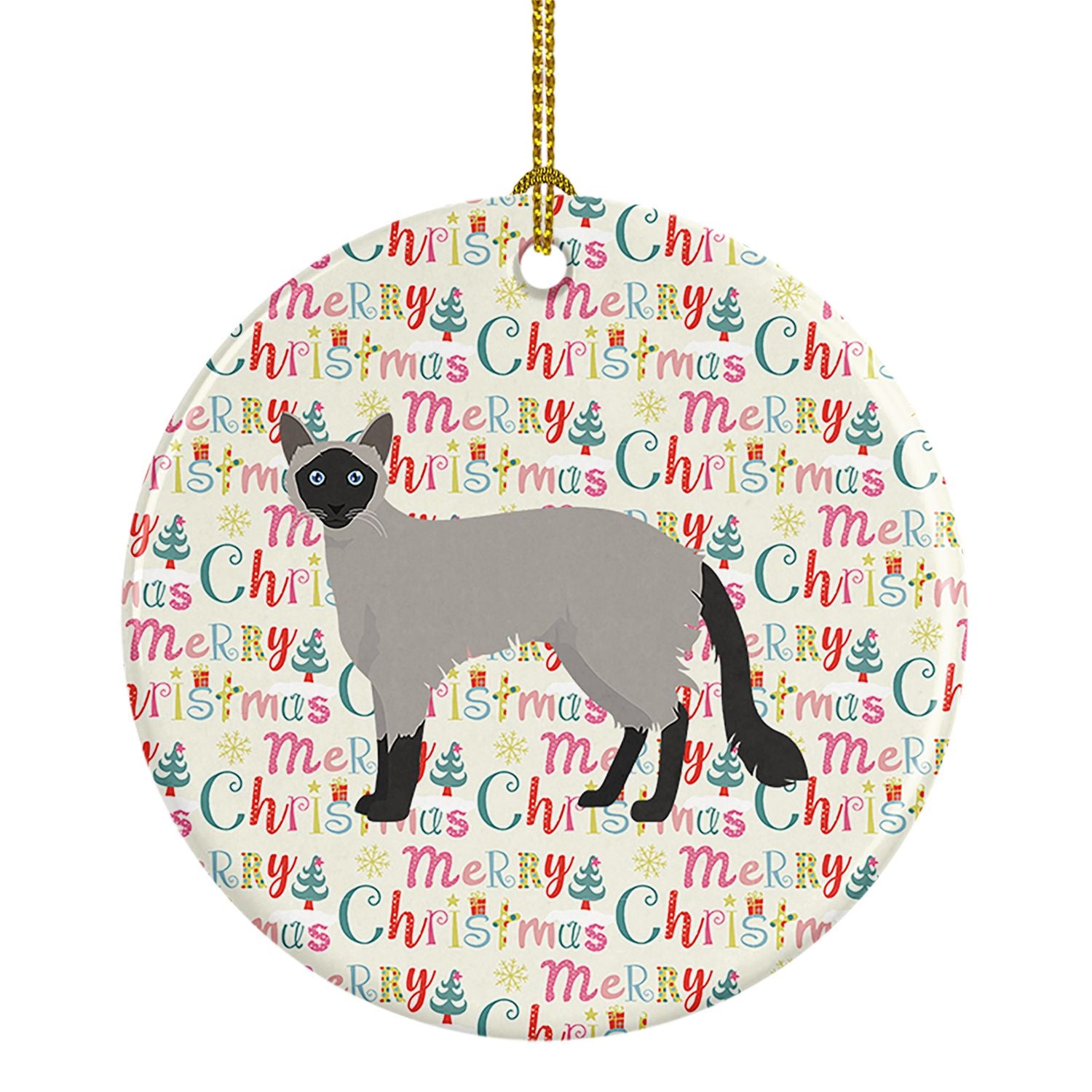 Balinese #1 Cat Christmas Ceramic Ornament Christmas Tree Hanging Decorations for Home Christmas Holiday, Party, Gift, 3 in, Mul
