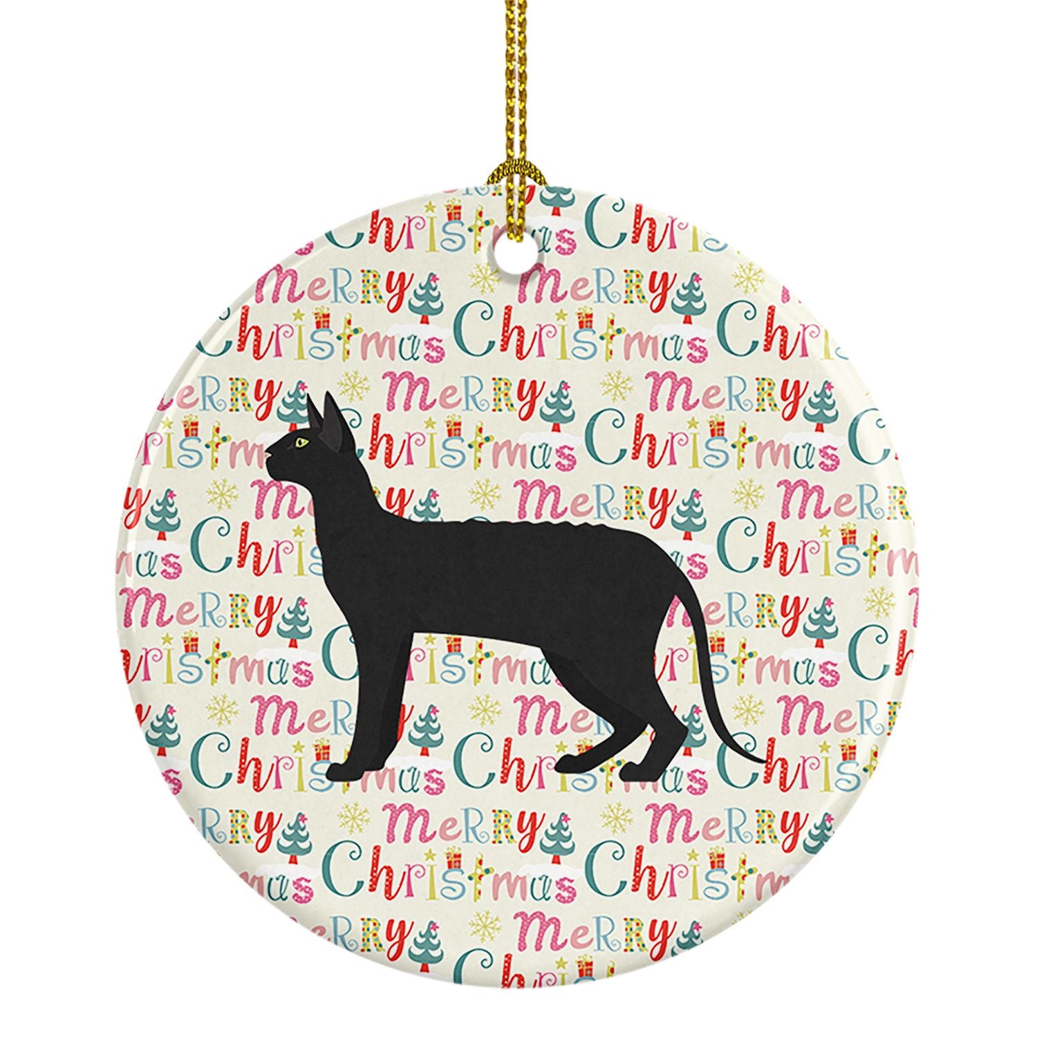 Black Cornish Rex Cat Christmas Ceramic Ornament Christmas Tree Hanging Decorations for Home Christmas Holiday, Party, Gift, 3 i