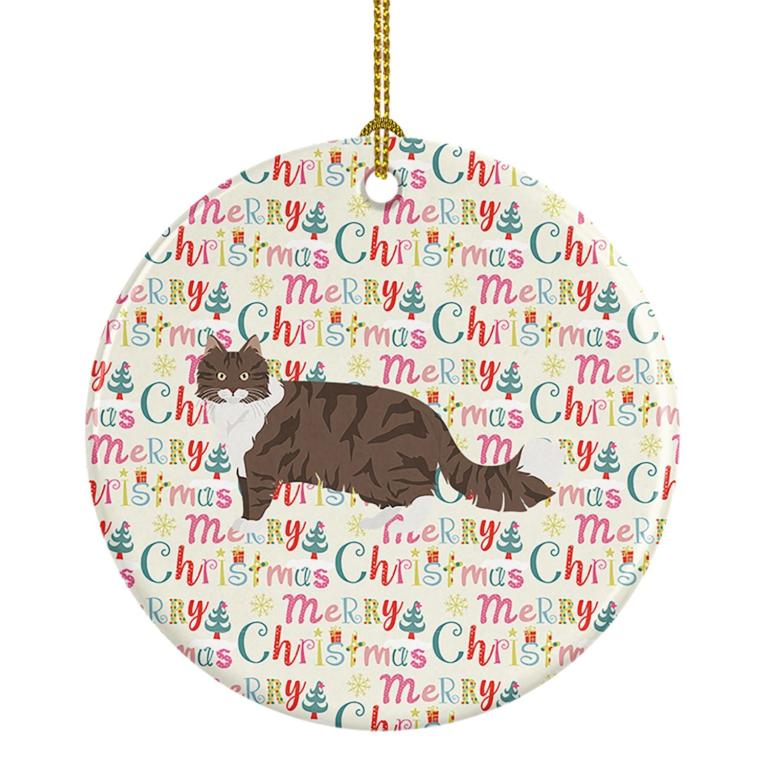 Norwegian Forest Cat Christmas Ceramic Ornament Christmas Tree Hanging Decorations for Home Christmas Holiday, Party, Gift, 3 in