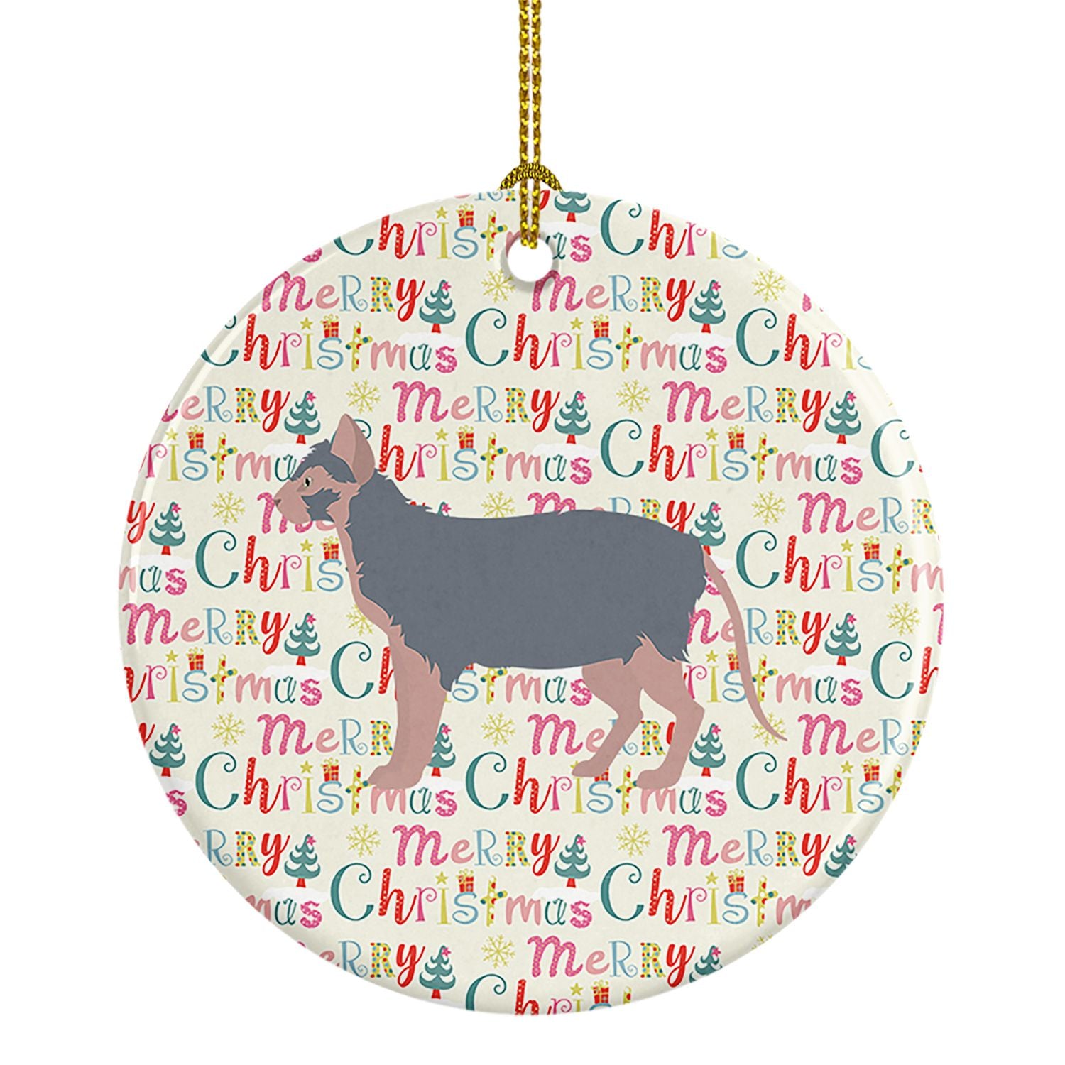 Lykoi #3 Cat Christmas Ceramic Ornament Christmas Tree Hanging Decorations for Home Christmas Holiday, Party, Gift, 3 in, Multic