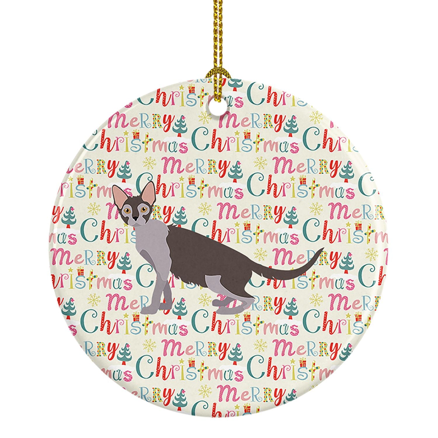Lykoi #2 Cat Christmas Ceramic Ornament Christmas Tree Hanging Decorations for Home Christmas Holiday, Party, Gift, 3 in, Multic
