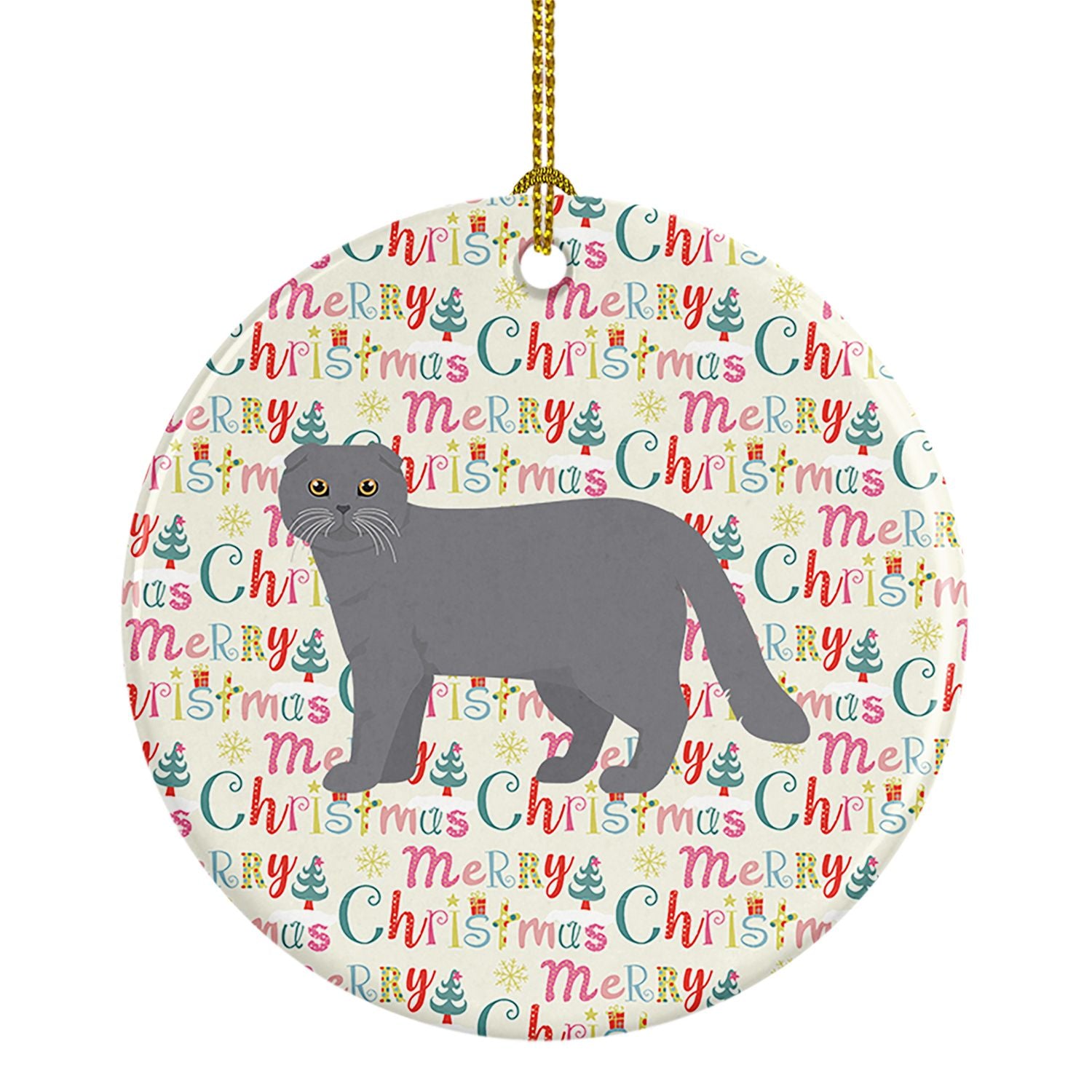 Scottish Fold #1 Cat Christmas Ceramic Ornament Christmas Tree Hanging Decorations for Home Christmas Holiday, Party, Gift, 3 in