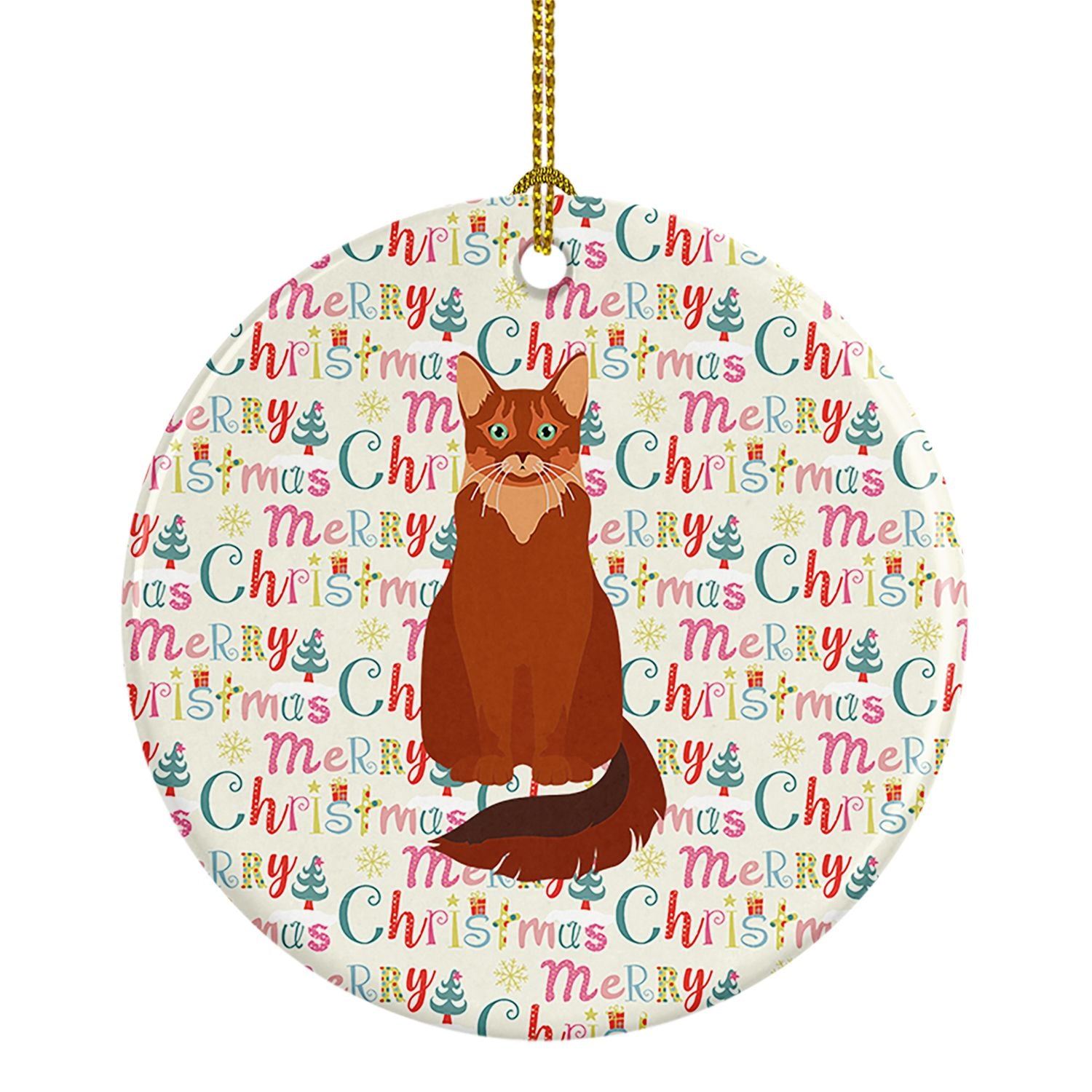 Somali Cat Christmas Ceramic Ornament Christmas Tree Hanging Decorations for Home Christmas Holiday, Party, Gift, 3 in, Multicol