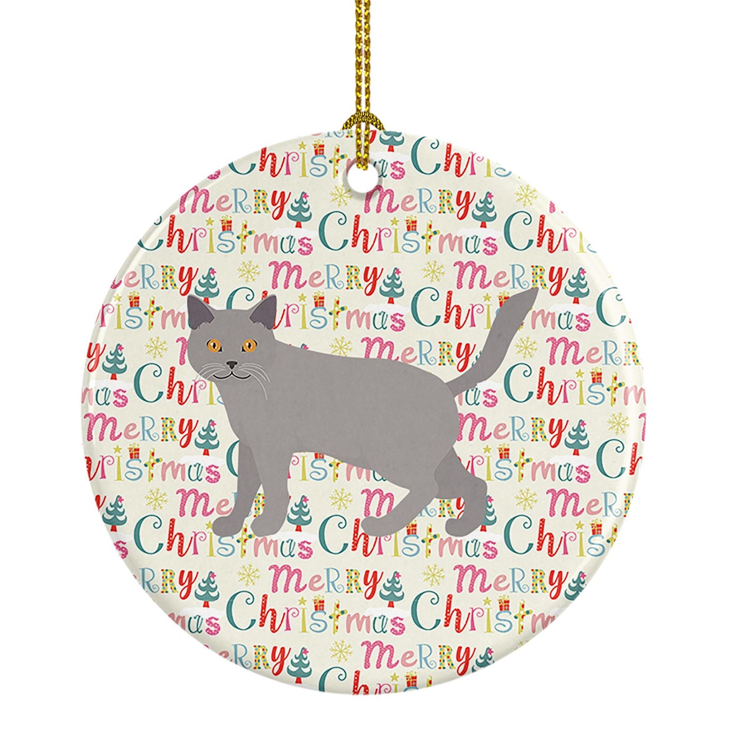 Chartreux #2 Cat Christmas Ceramic Ornament Christmas Tree Hanging Decorations for Home Christmas Holiday, Party, Gift, 3 in, Mu