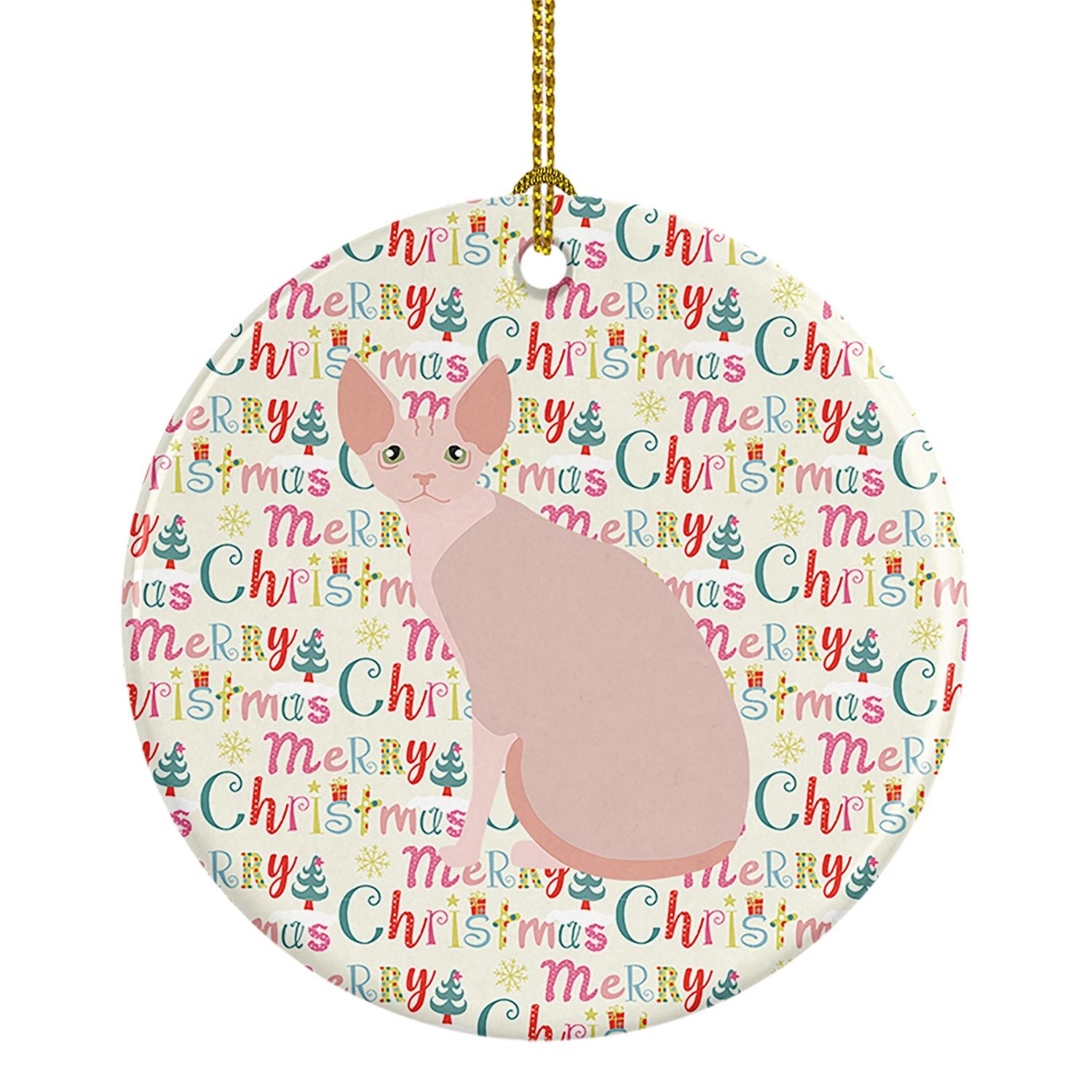 Sphynx #2 Cat Christmas Ceramic Ornament Christmas Tree Hanging Decorations for Home Christmas Holiday, Party, Gift, 3 in, Multi