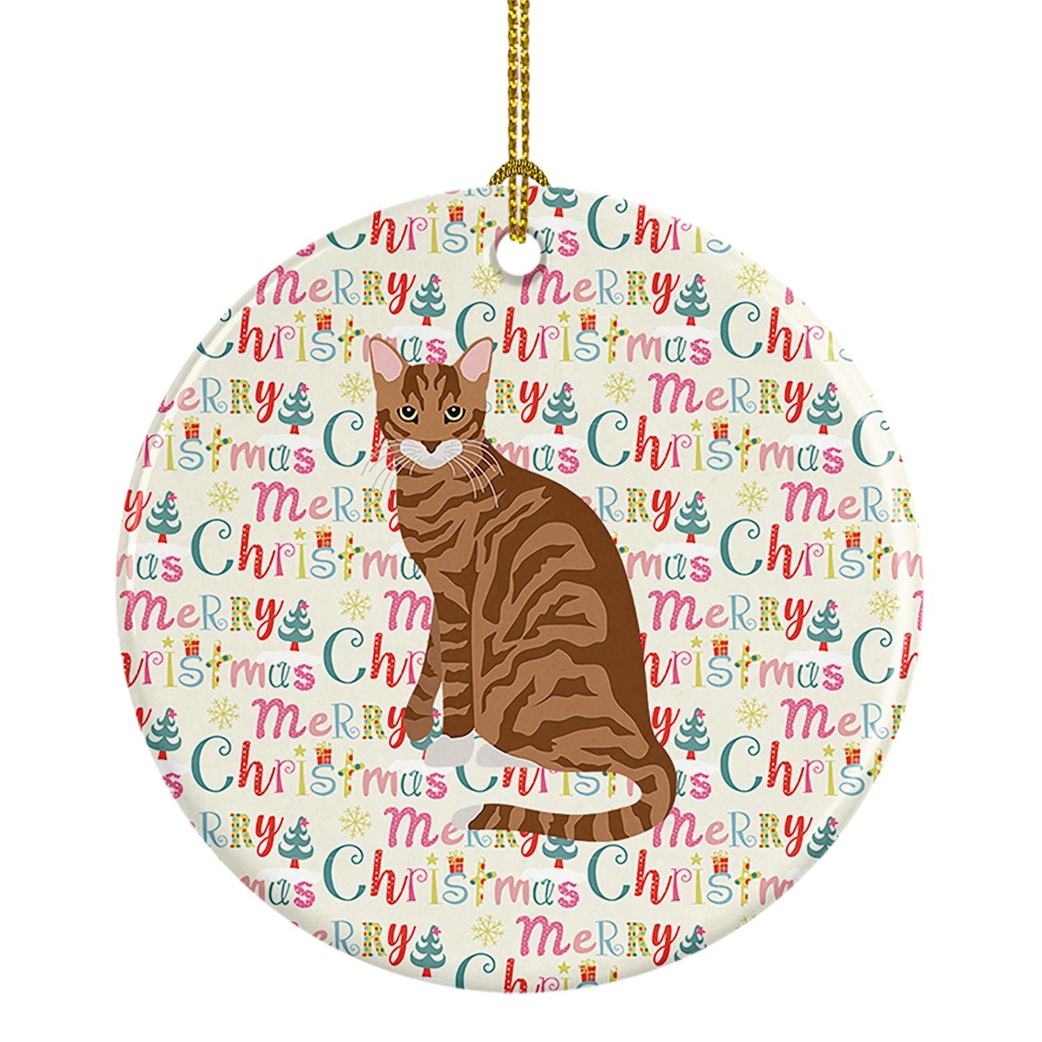 Toyger Cat Christmas Ceramic Ornament Christmas Tree Hanging Decorations for Home Christmas Holiday, Party, Gift, 3 in, Multicol