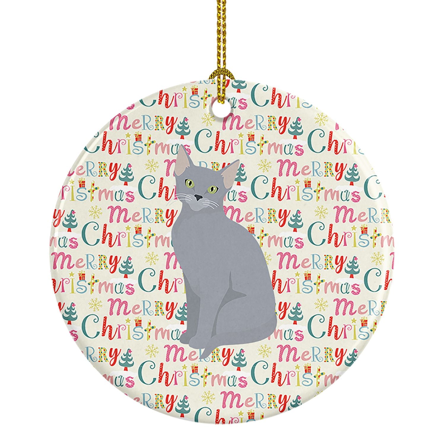 Russian Blue Cat Christmas Ceramic Ornament Christmas Tree Hanging Decorations for Home Christmas Holiday, Party, Gift, 3 in, Mu